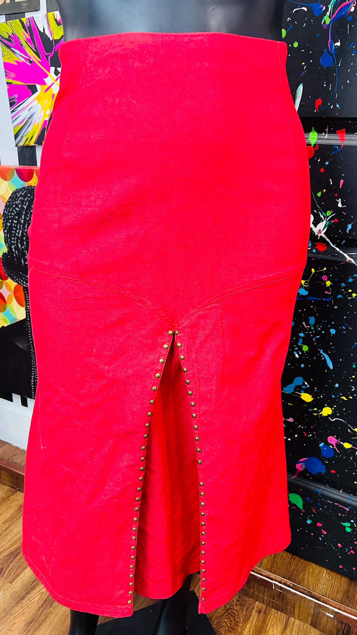 Vintage Y2K Red Denim & Studded Skirt (16W)