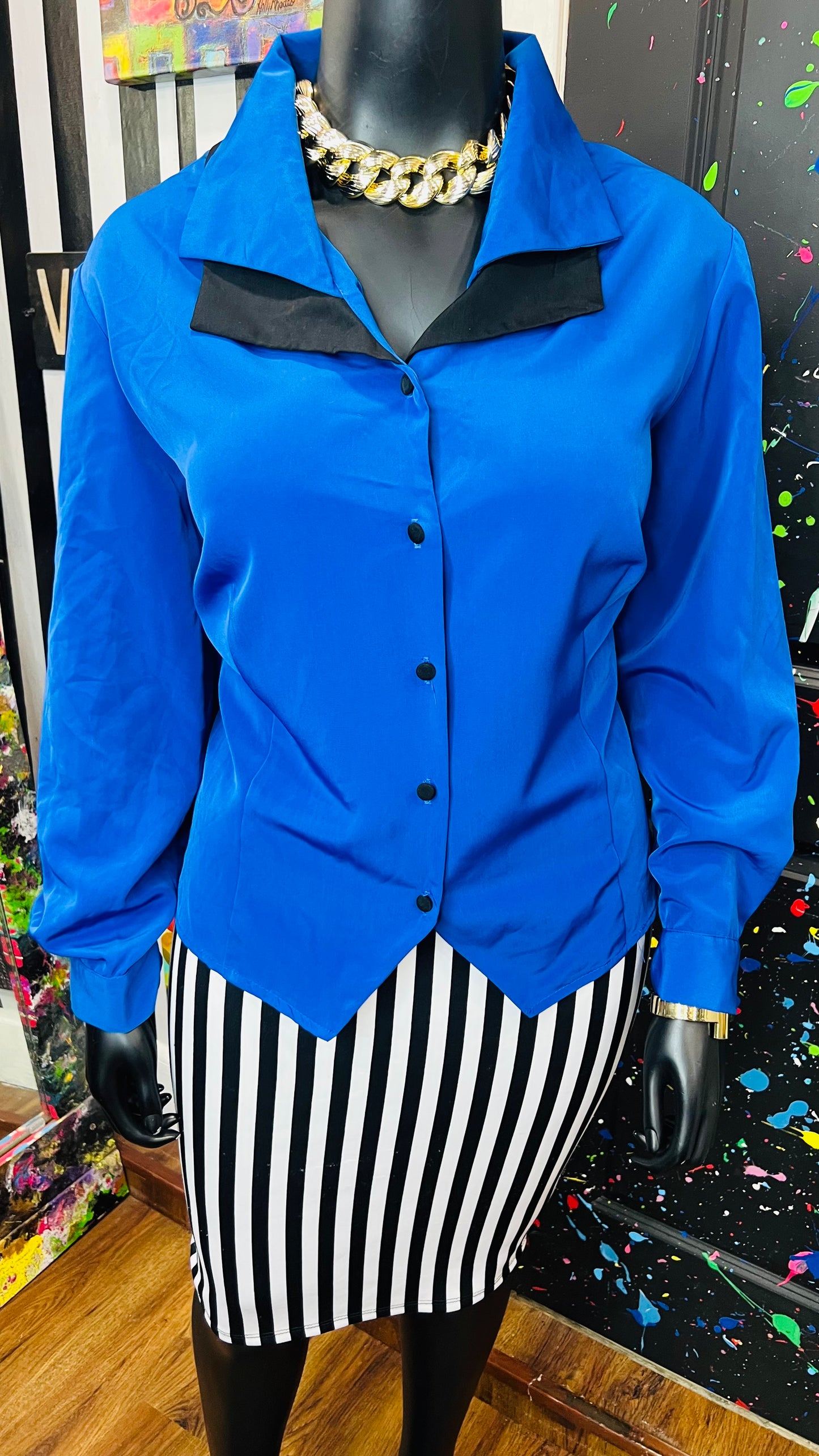 Vintage Blue & Black Blouse (24W)