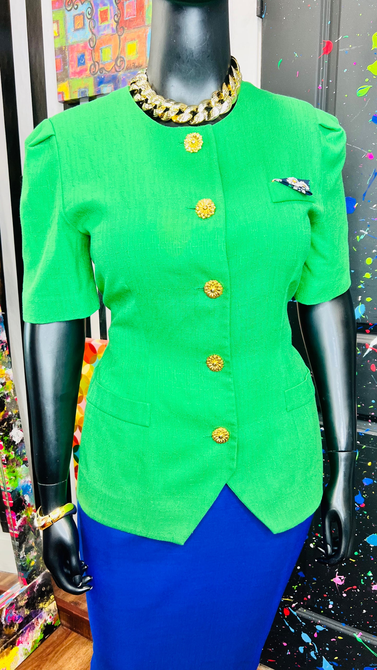 Vintage Green Blazer Blouse (16)