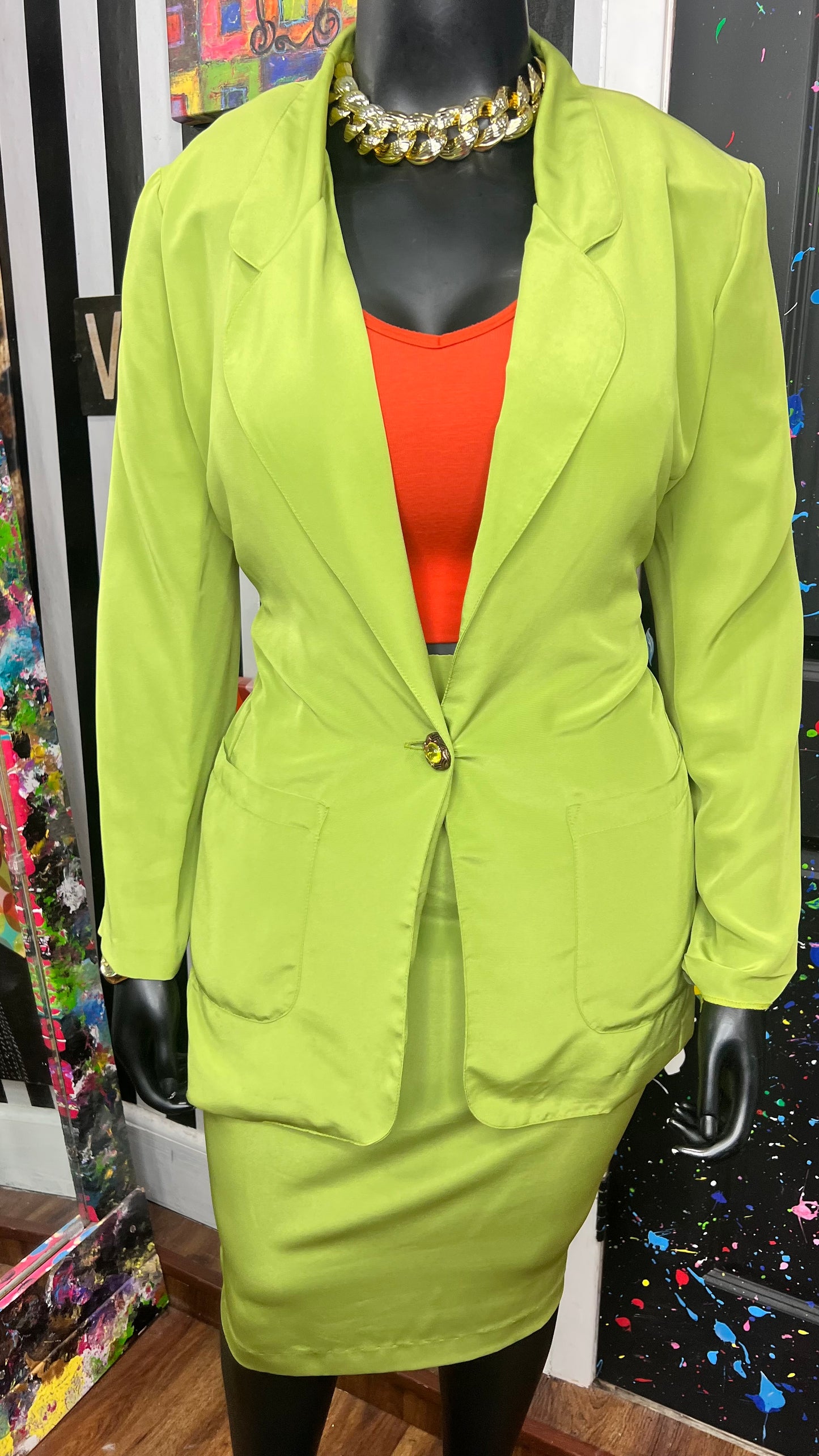 Vintage 100% Silk Green Skirt Suit (14)