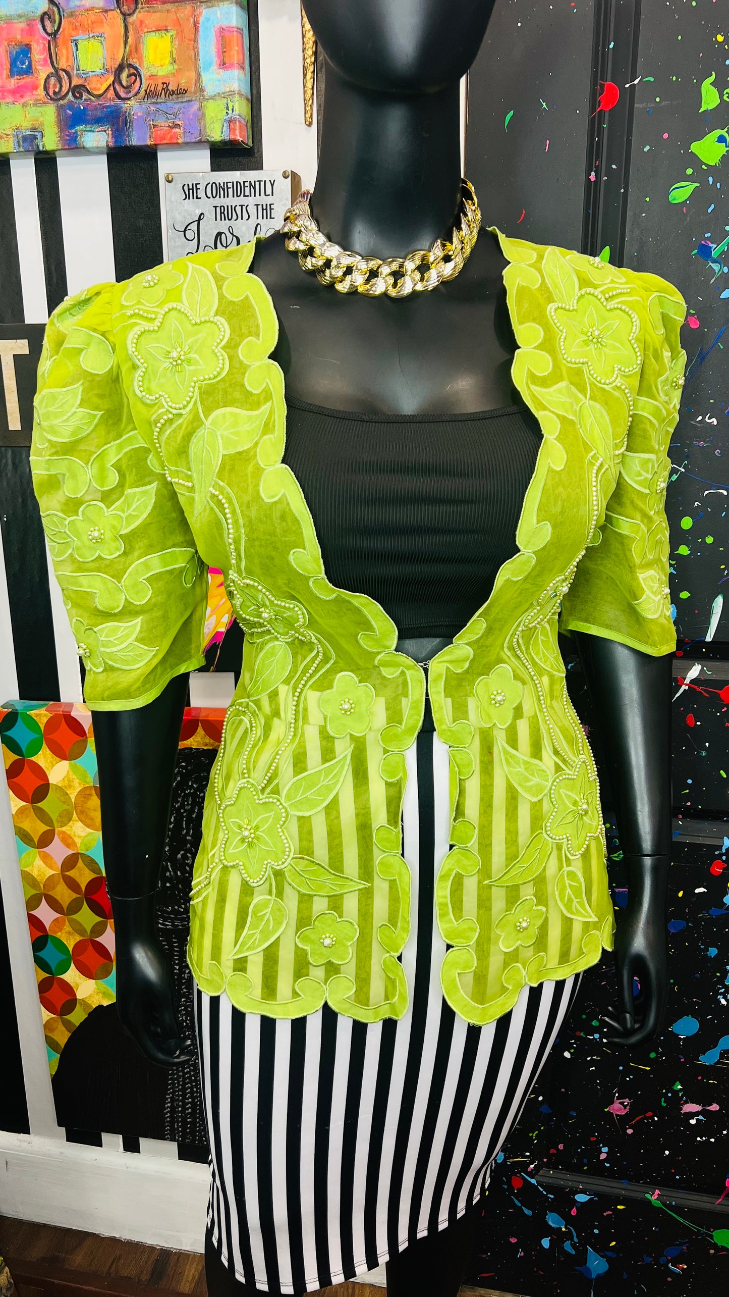 Vintage Green Beaded Blazer (14)