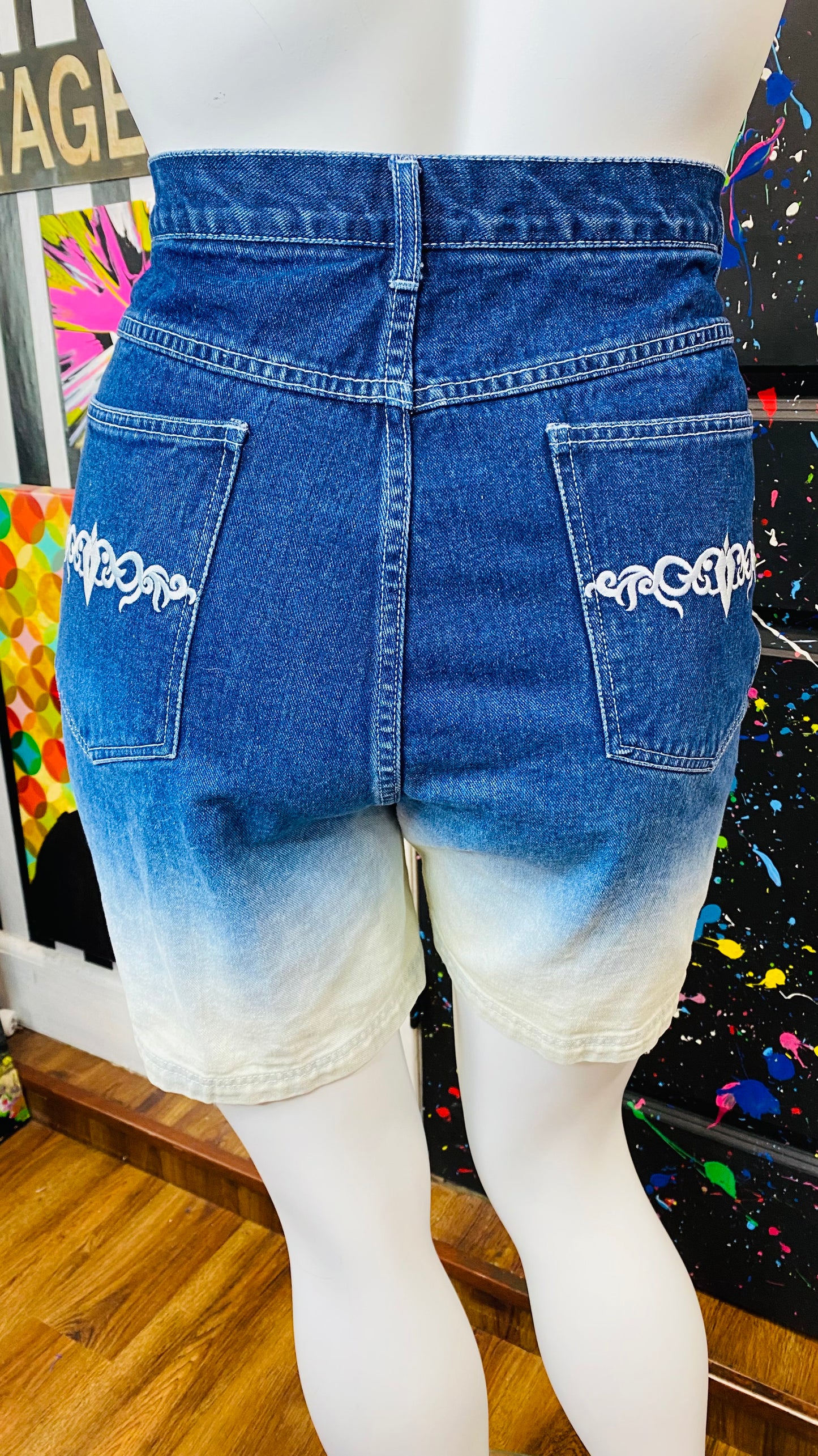 Vintage Y2K Ombré Denim Shorts (24W)- Fits Like 16