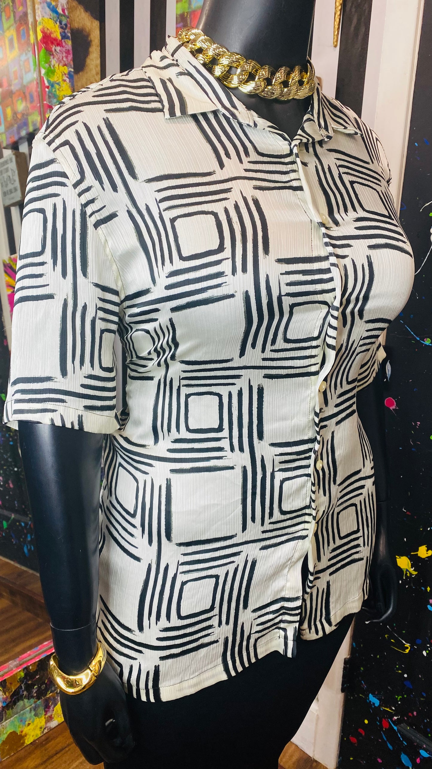 Zara Black & Cream Blouse (16)