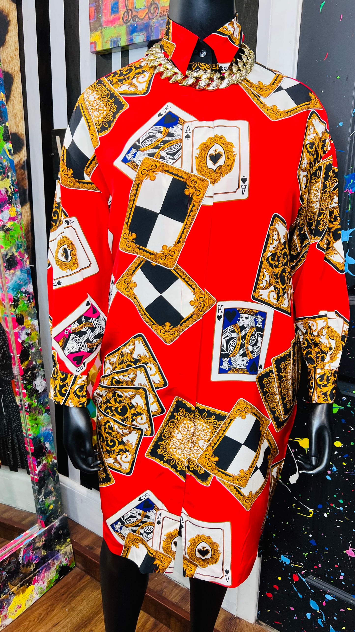 Vintage 100% Silk Ace Of Spades Dress (12) - Can fit up to some 16