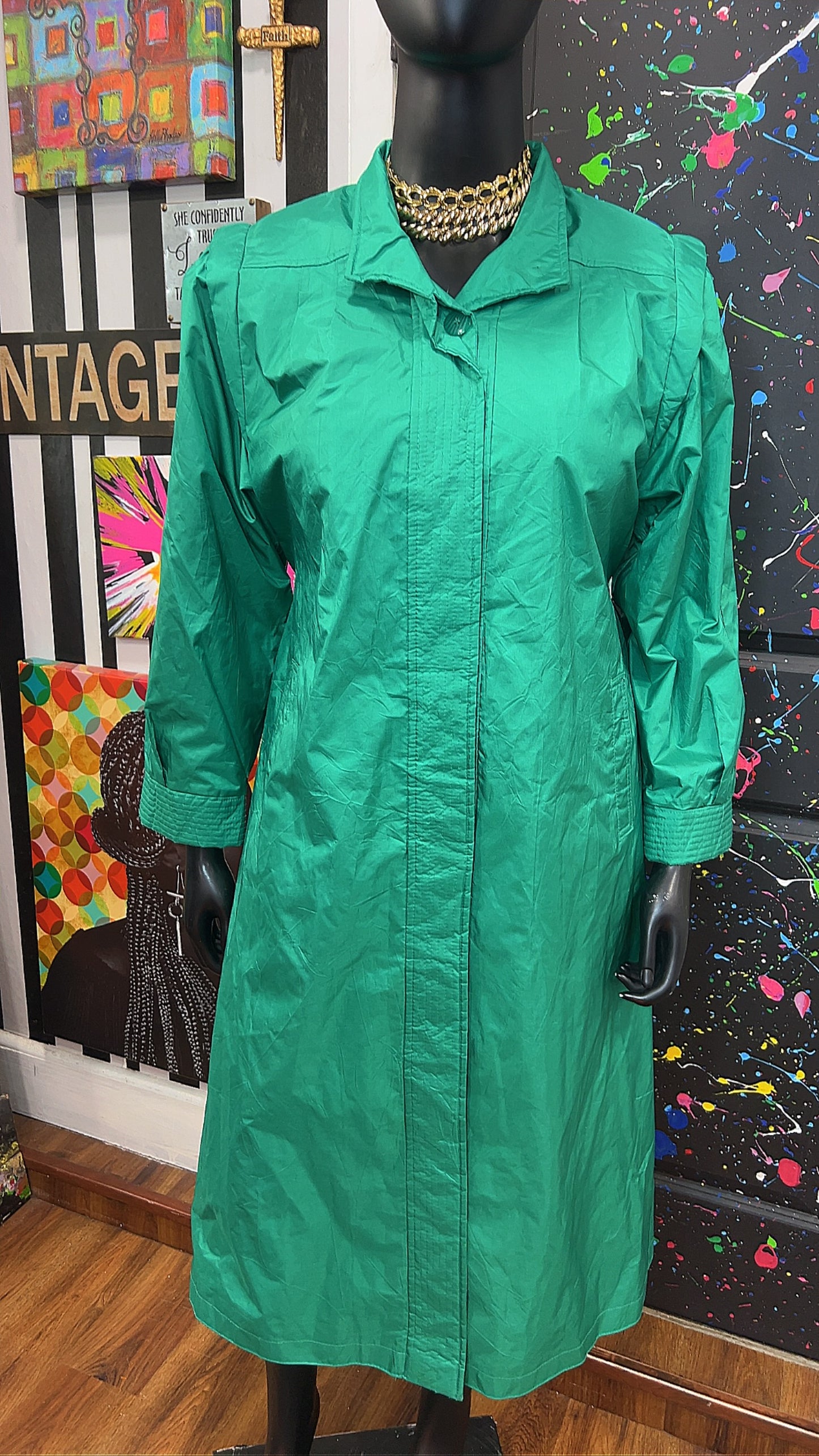 Vintage Green Trench Rain Coat (14/16)