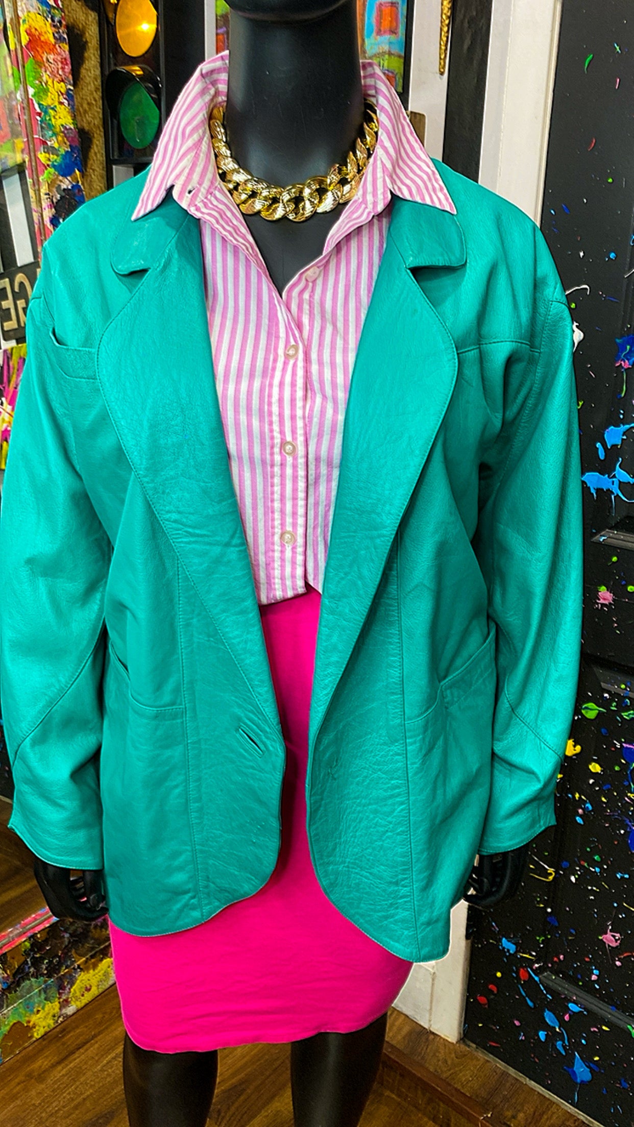 Plus Size Vintage Genuine Leather Teal Coat (22)