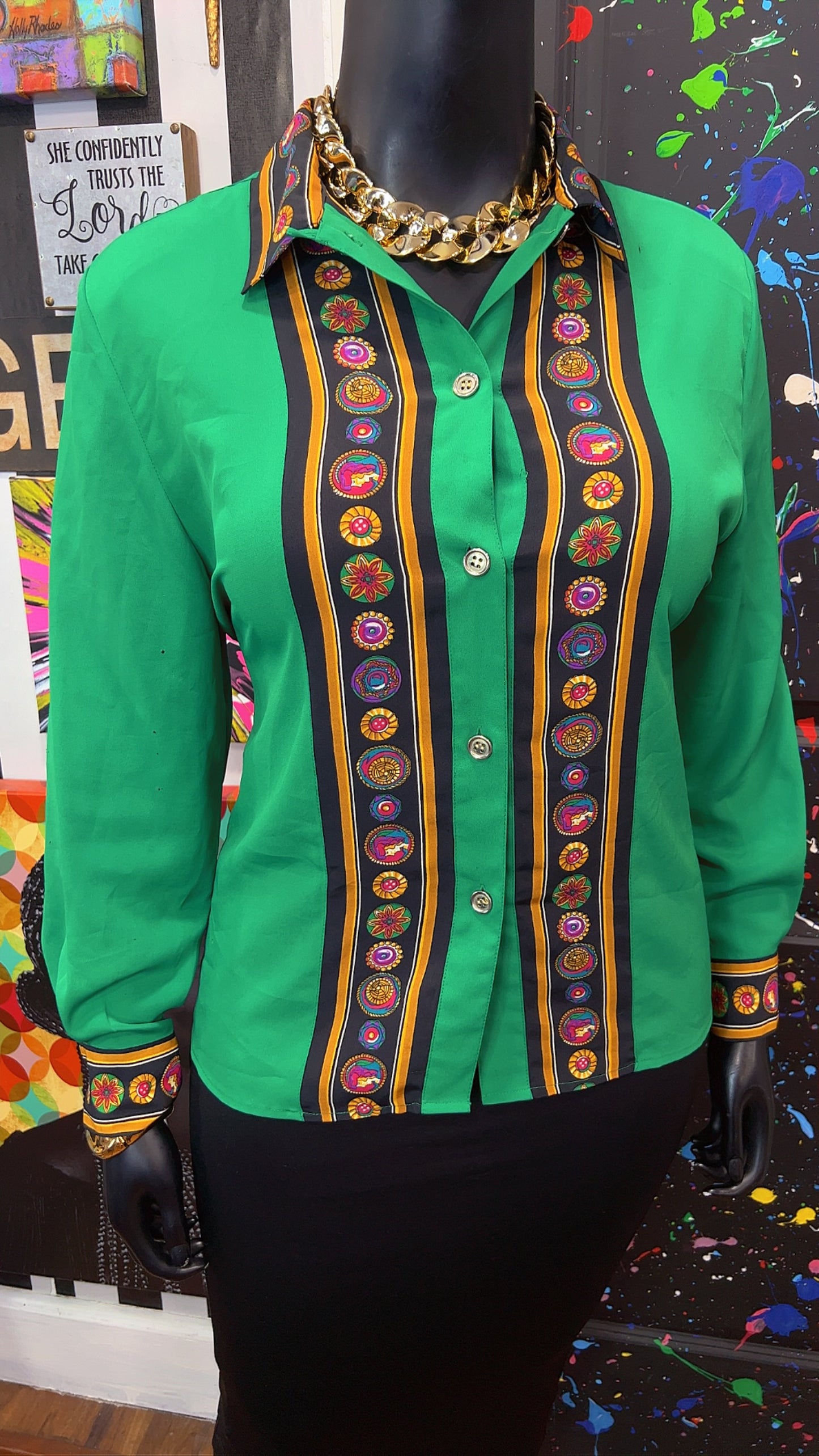 Vintage Polyester Green Blouse (16)
