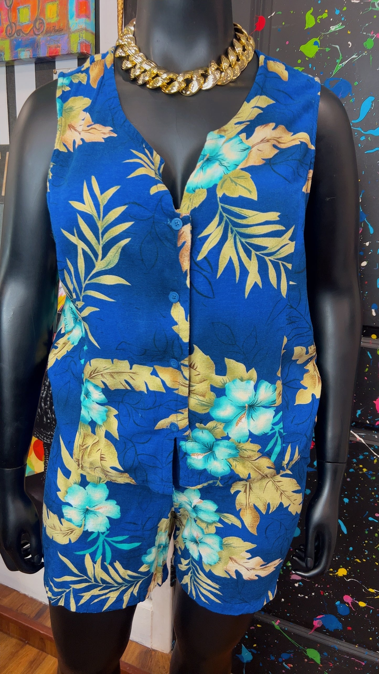 Vintage Floral Blue Shorts Set (16)