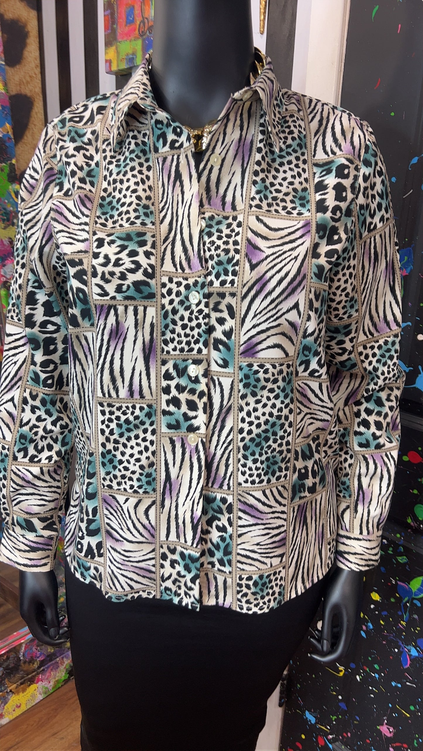 Vintage Block Animal Print Blouse (14)