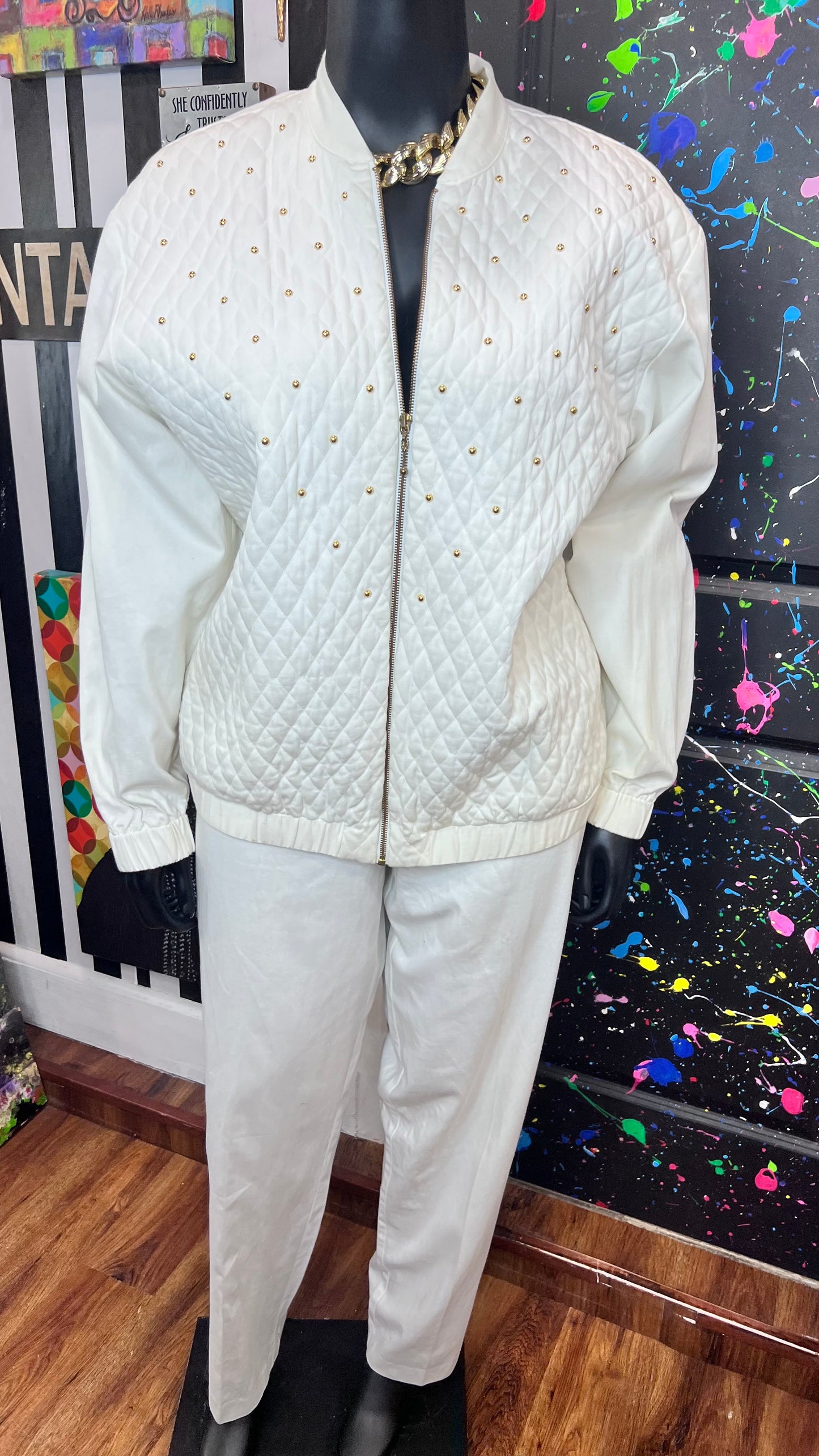 Vintage White & Gold Studds Pants Set (20)