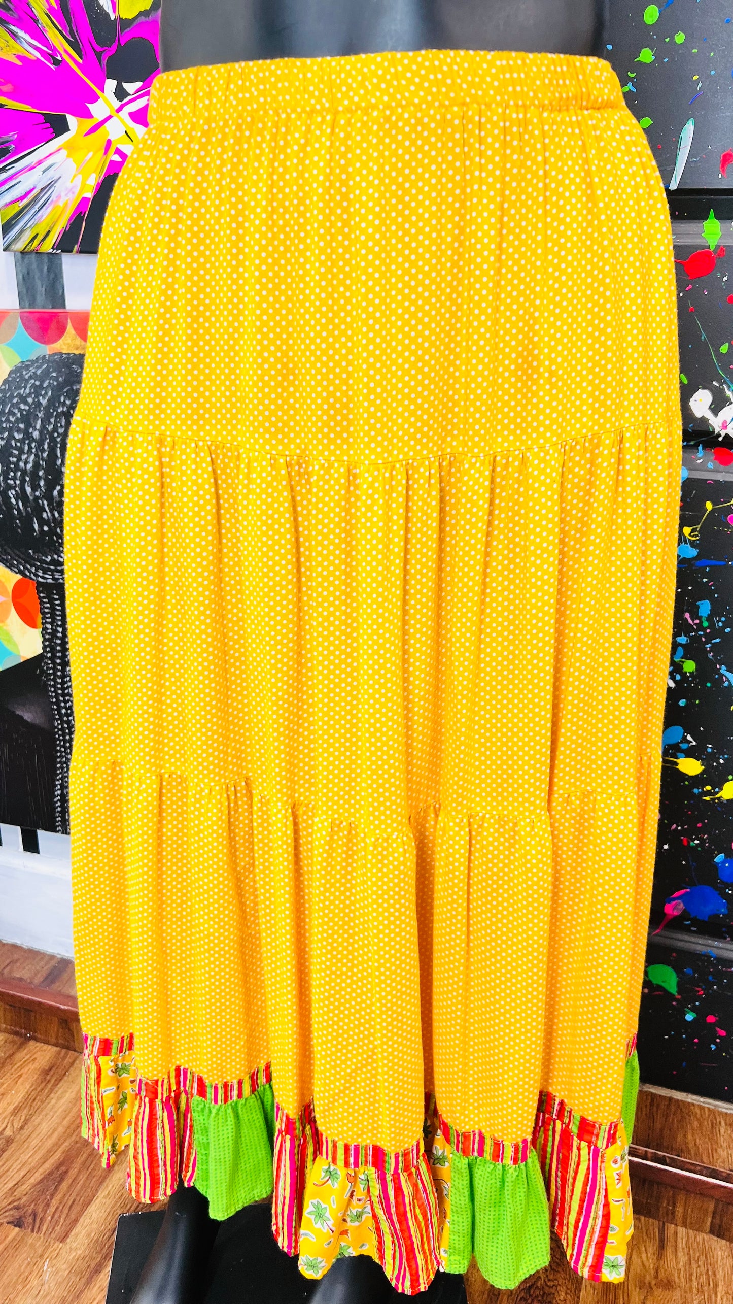 Vintage Rayon Polka Dot Patchwork Skirt (20)
