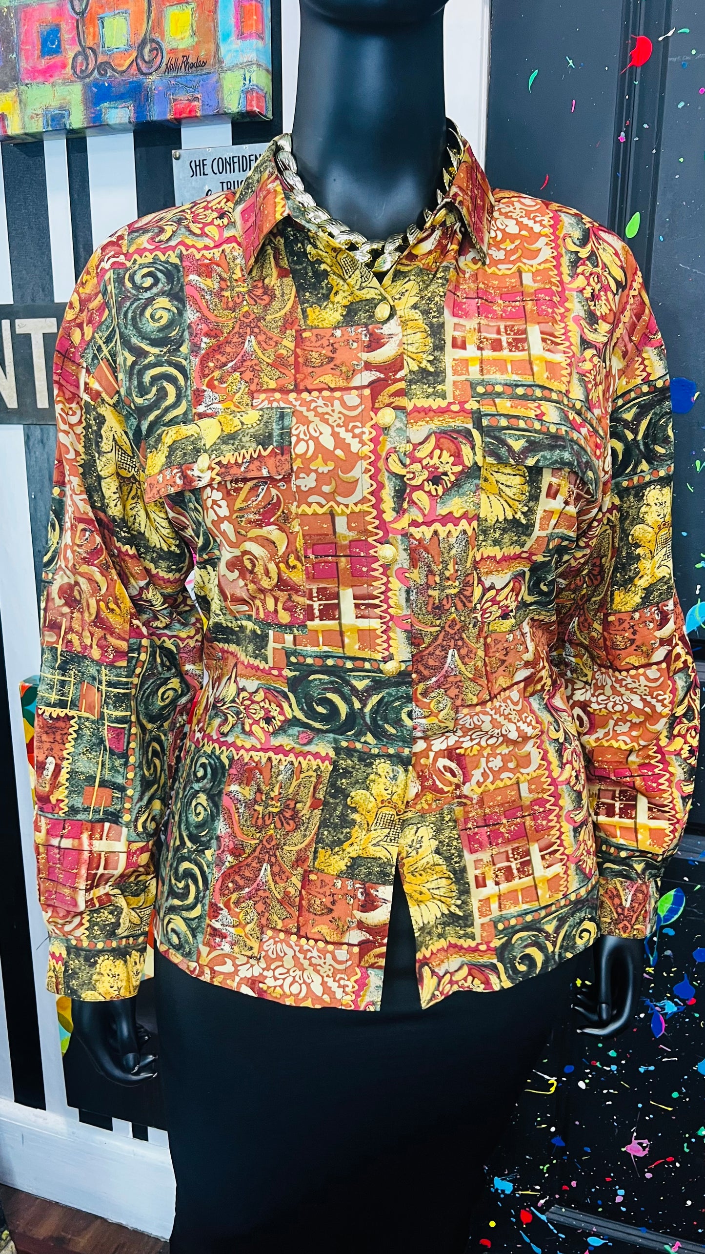 Vintage 100% Silk Abstract Blouse (14)