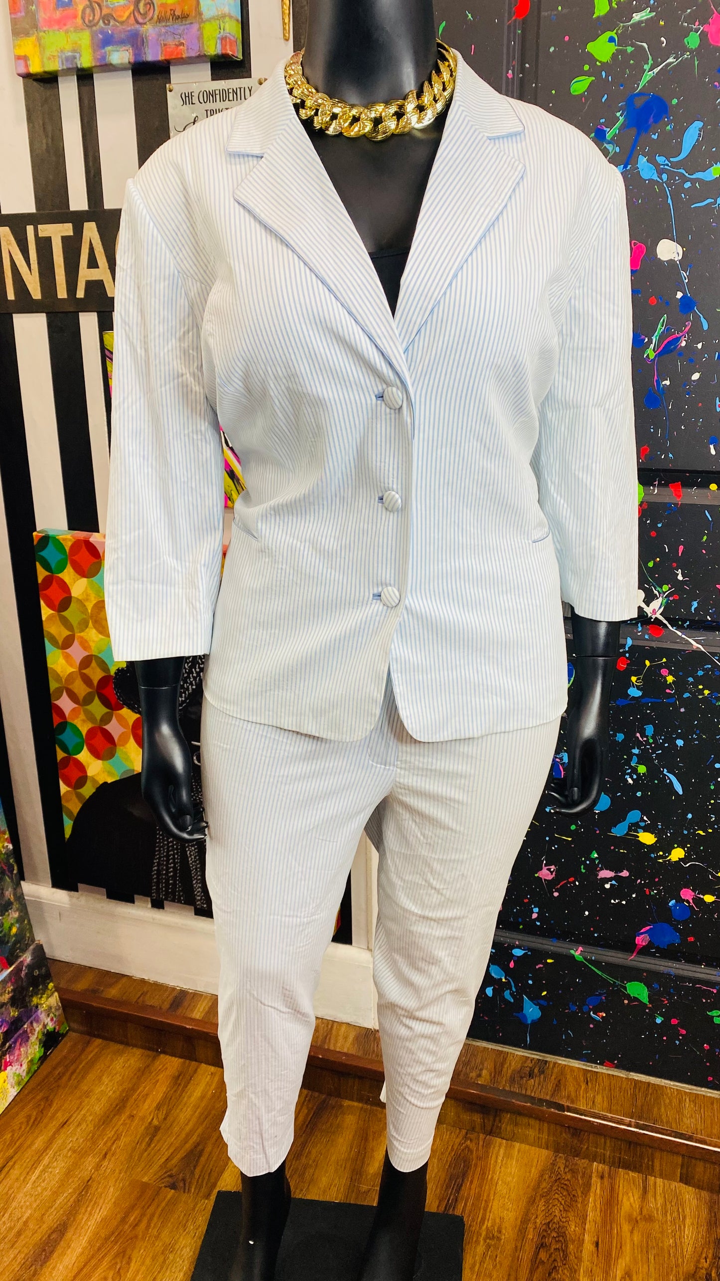 Vintage Striped Blue & White Capri Set (22W)