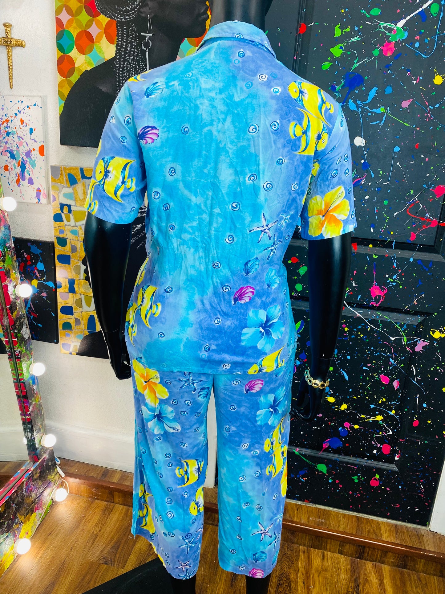 Vintage 2pc  Aqua & Studded Gauchos Set