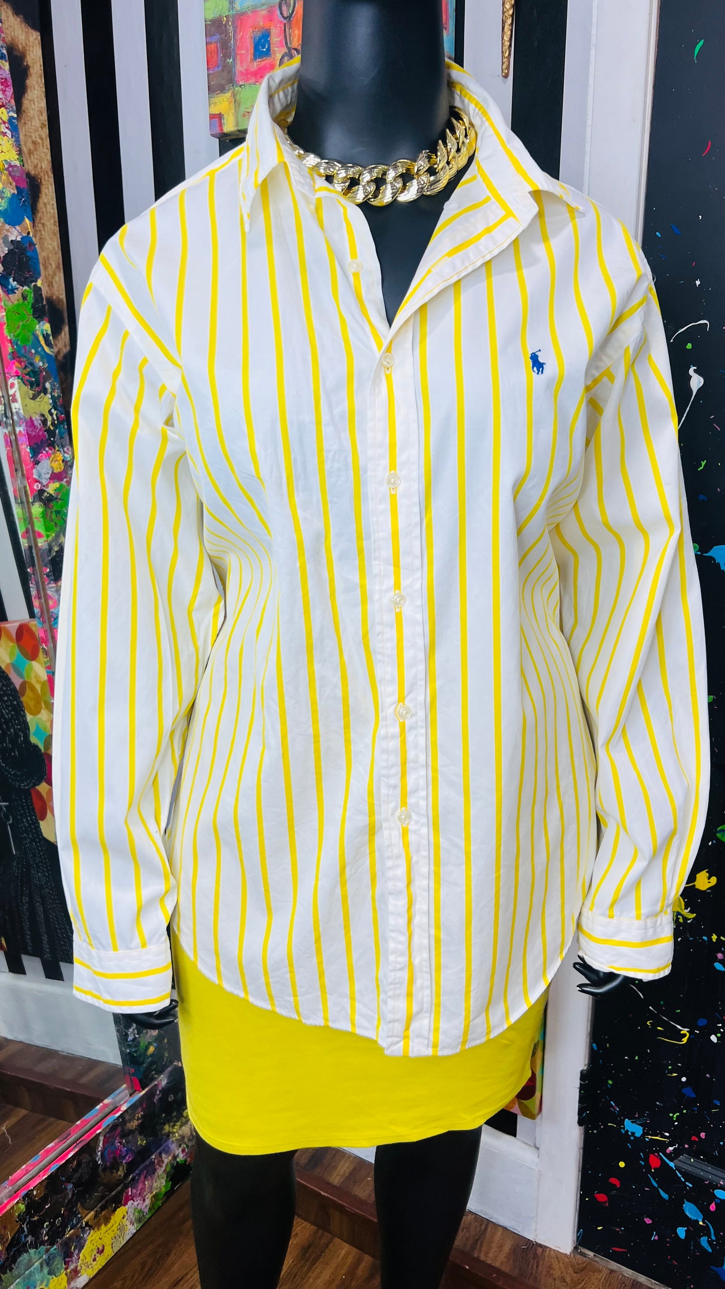 Yellow & White Ralph Lauren Polo Dress Shirt (24)