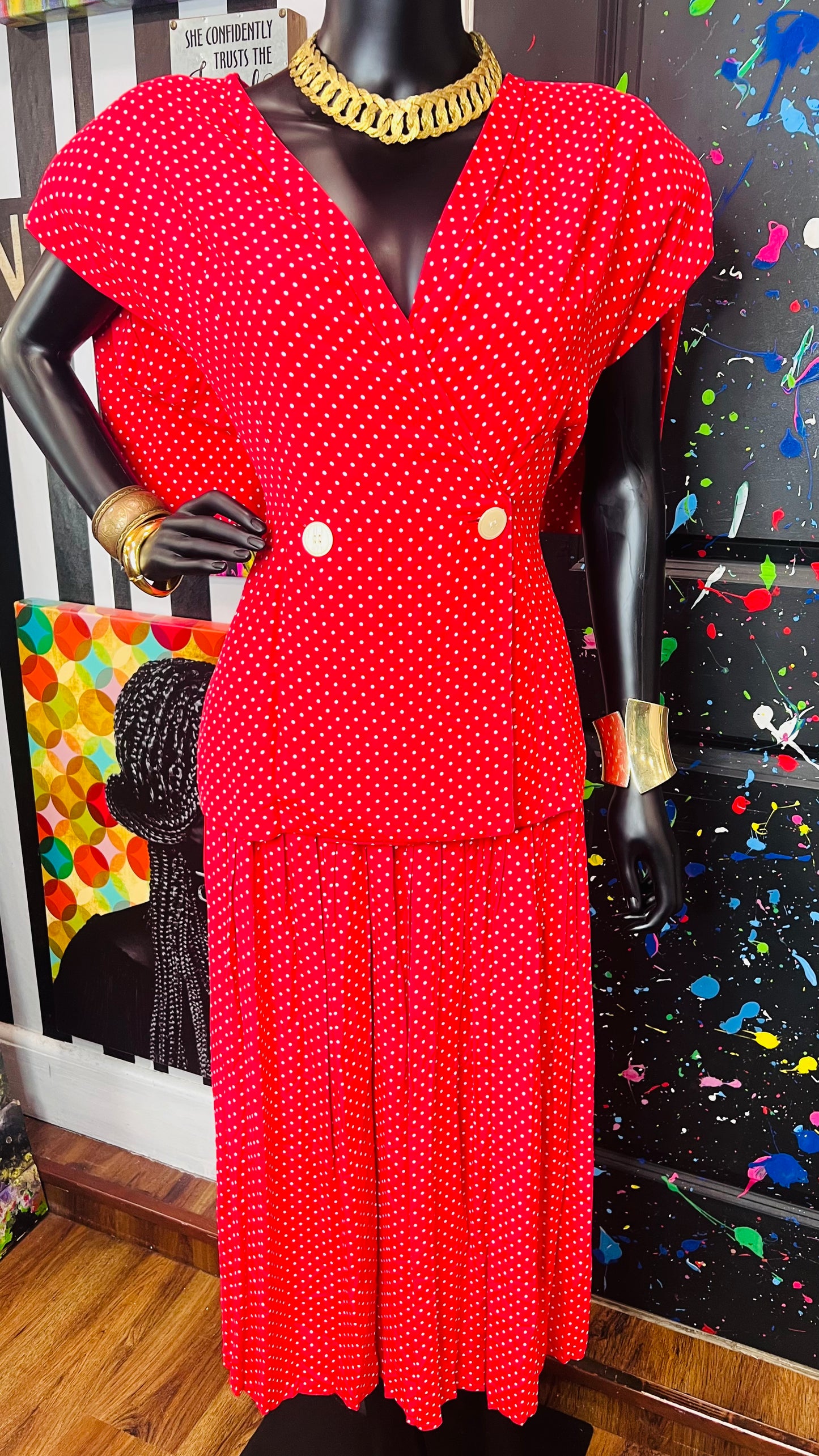 Vintage ‘Maggie’ Red & White Polka Dot Skirt Set (12)