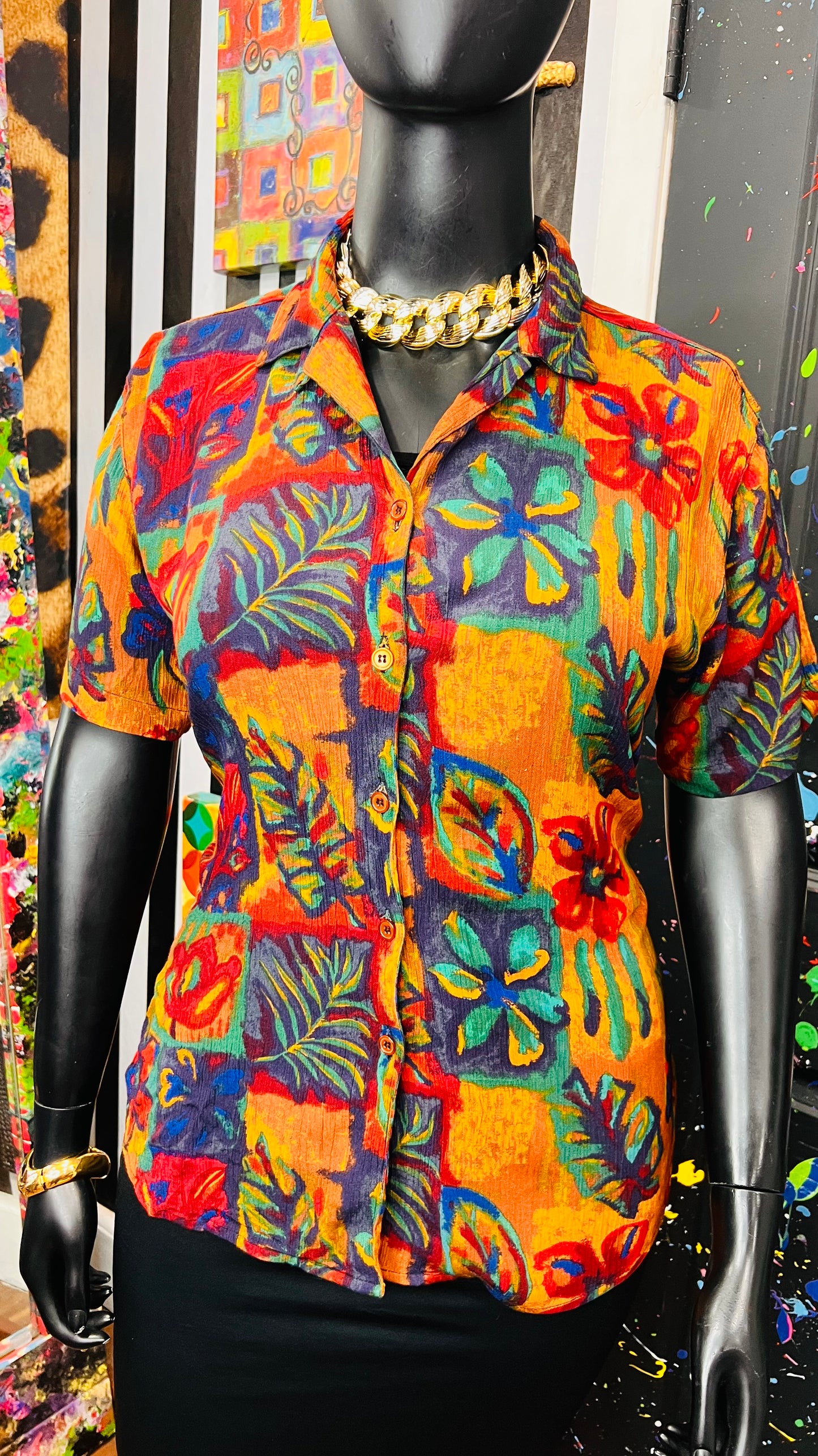 Vintage Tropical Rayon Short Sleeve Blouse (18)