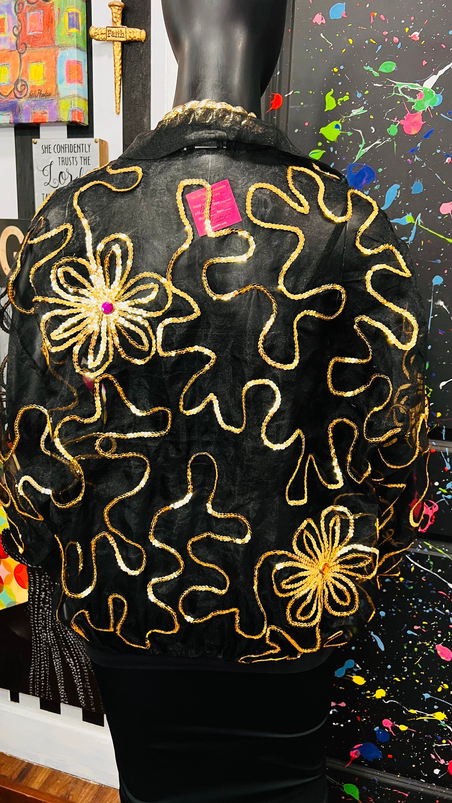 Vintage Sheer Black Jeweled Embroidered Top (22/24)