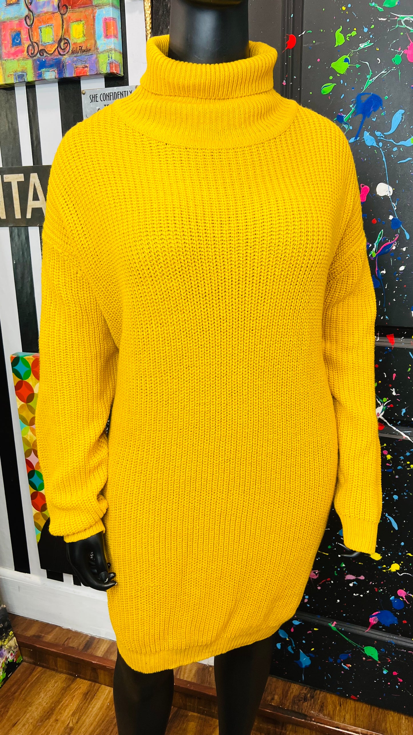 Vintage Inspired Knit Mustard Yellow Dress (24)
