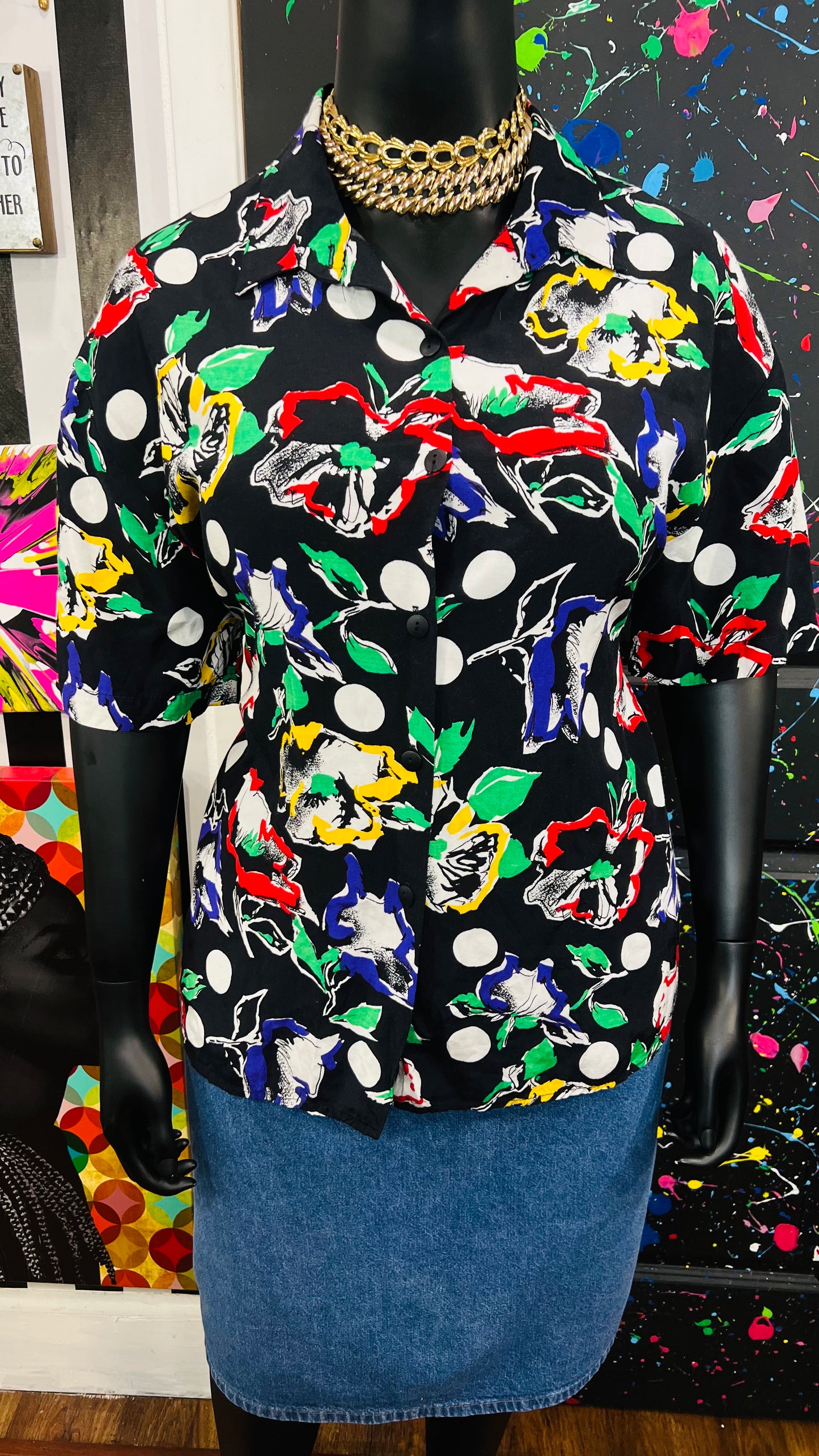 Vintage Polka Dot Abstract Blouse (18)