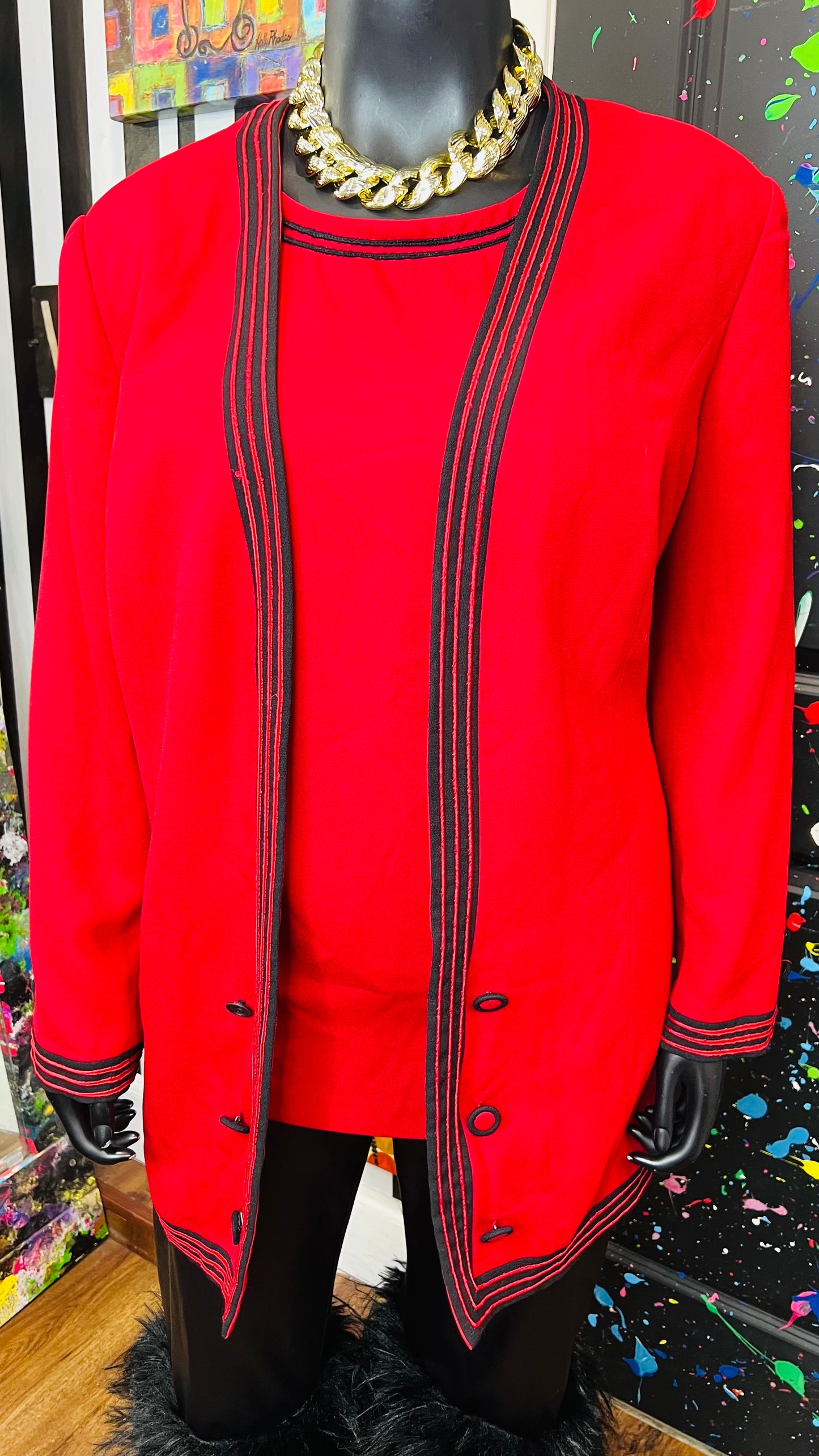Vintage Red & Black 2 Piece Blouse & Blazer (24)