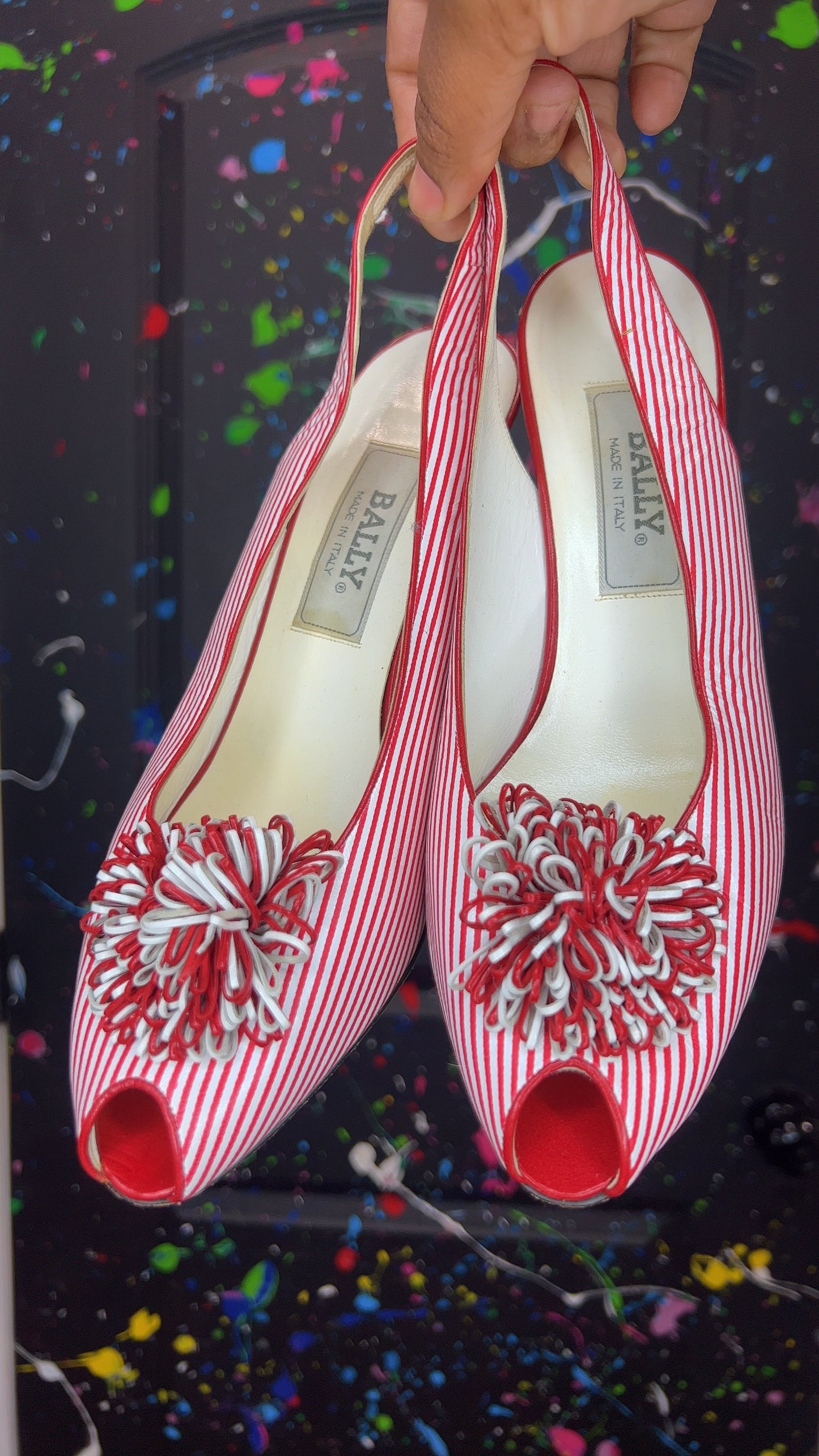 Vintage Red & White Striped Heels (10)