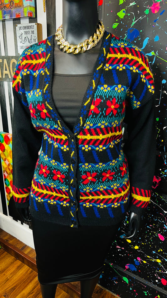 Vintage Knit Acrylic Colorblock Cardigan (16)