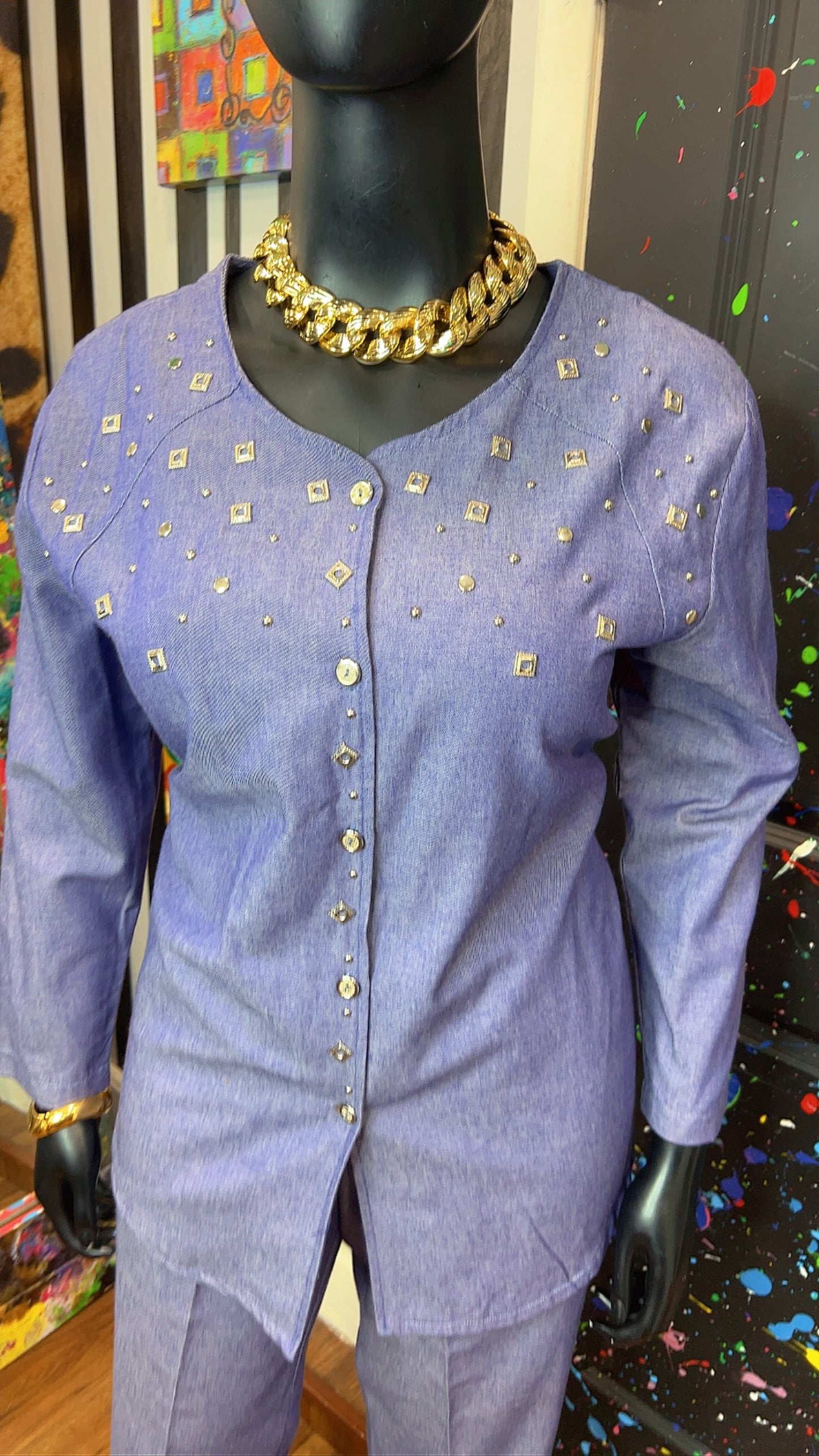 Vintage Denim Studded Pants Set (16)