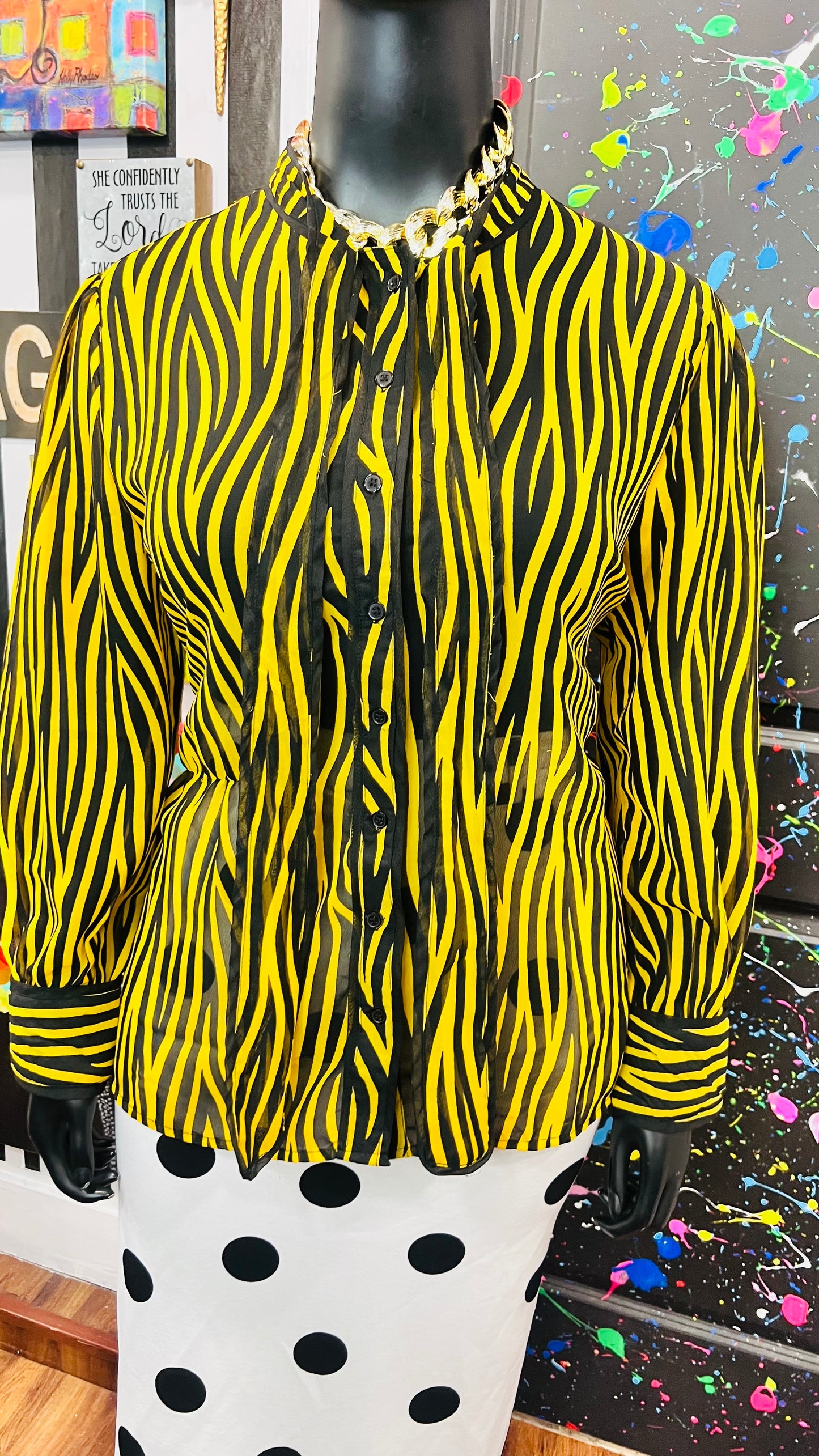 Vibtage Inspired Yellow & Black Tie Bow Blouse (18)