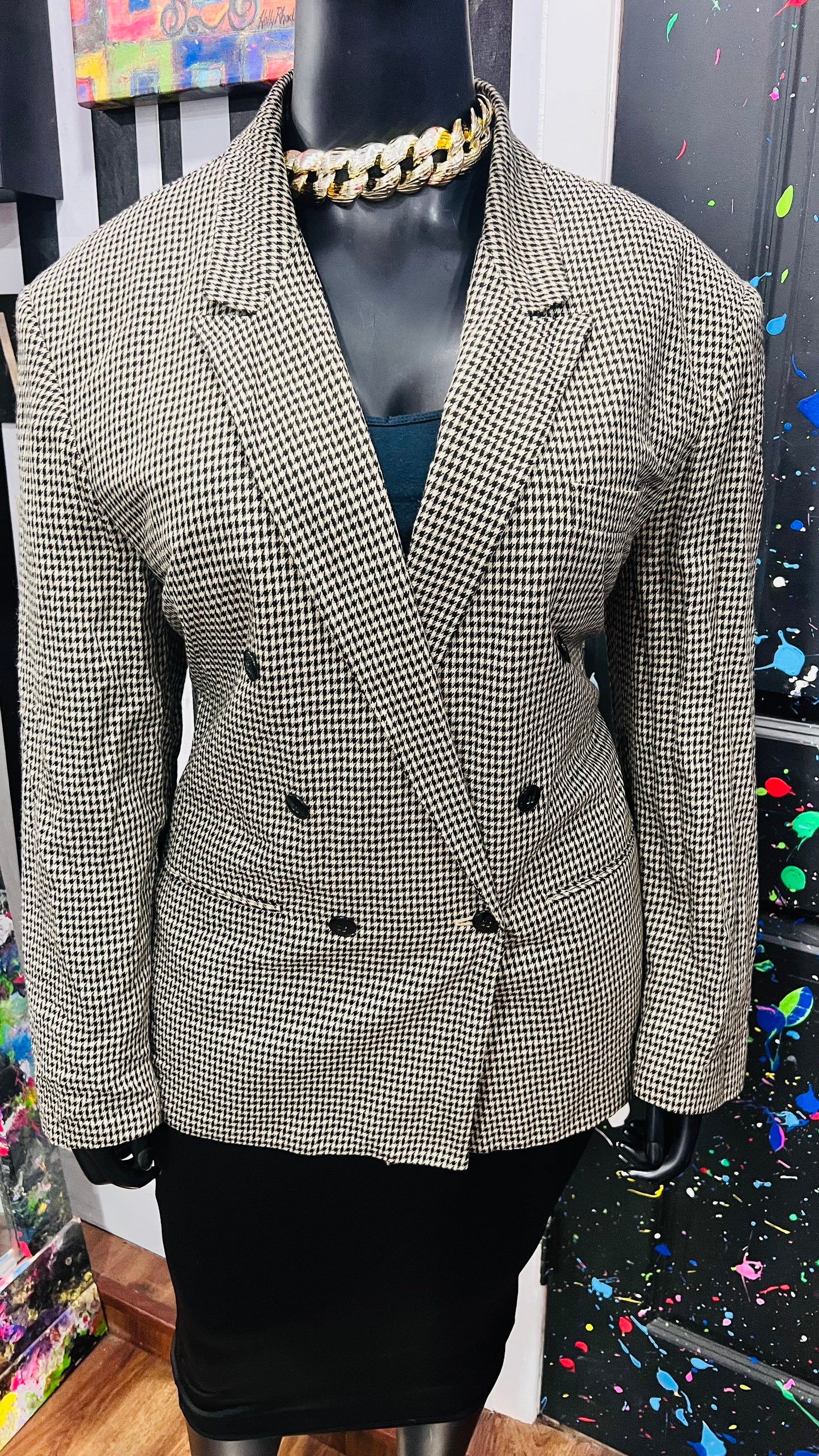 Vintage Black & Cream Houndstooth Blazer (18)