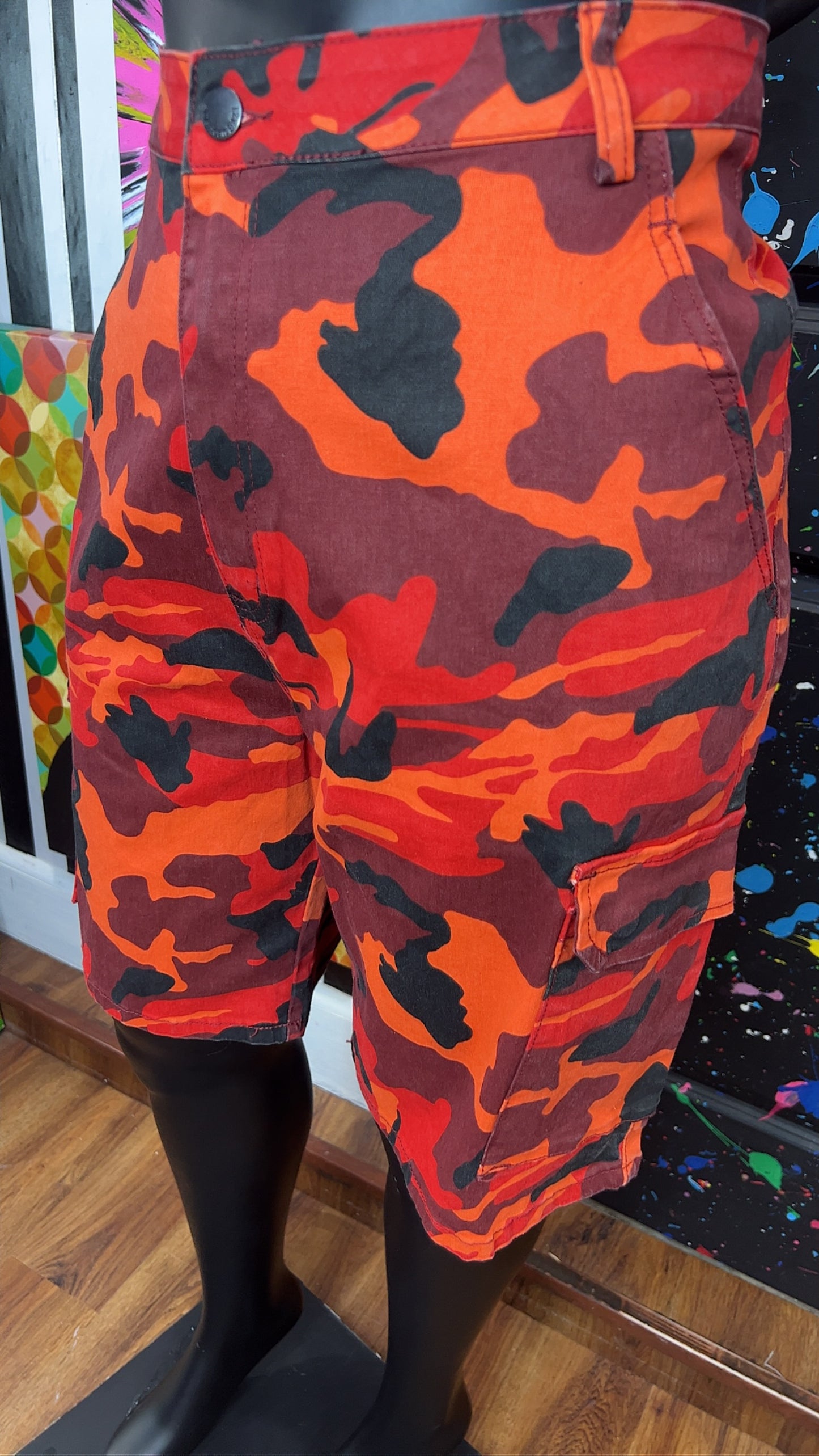 Orange & Red Camo Cargo Shorts - Has Stretch (18)