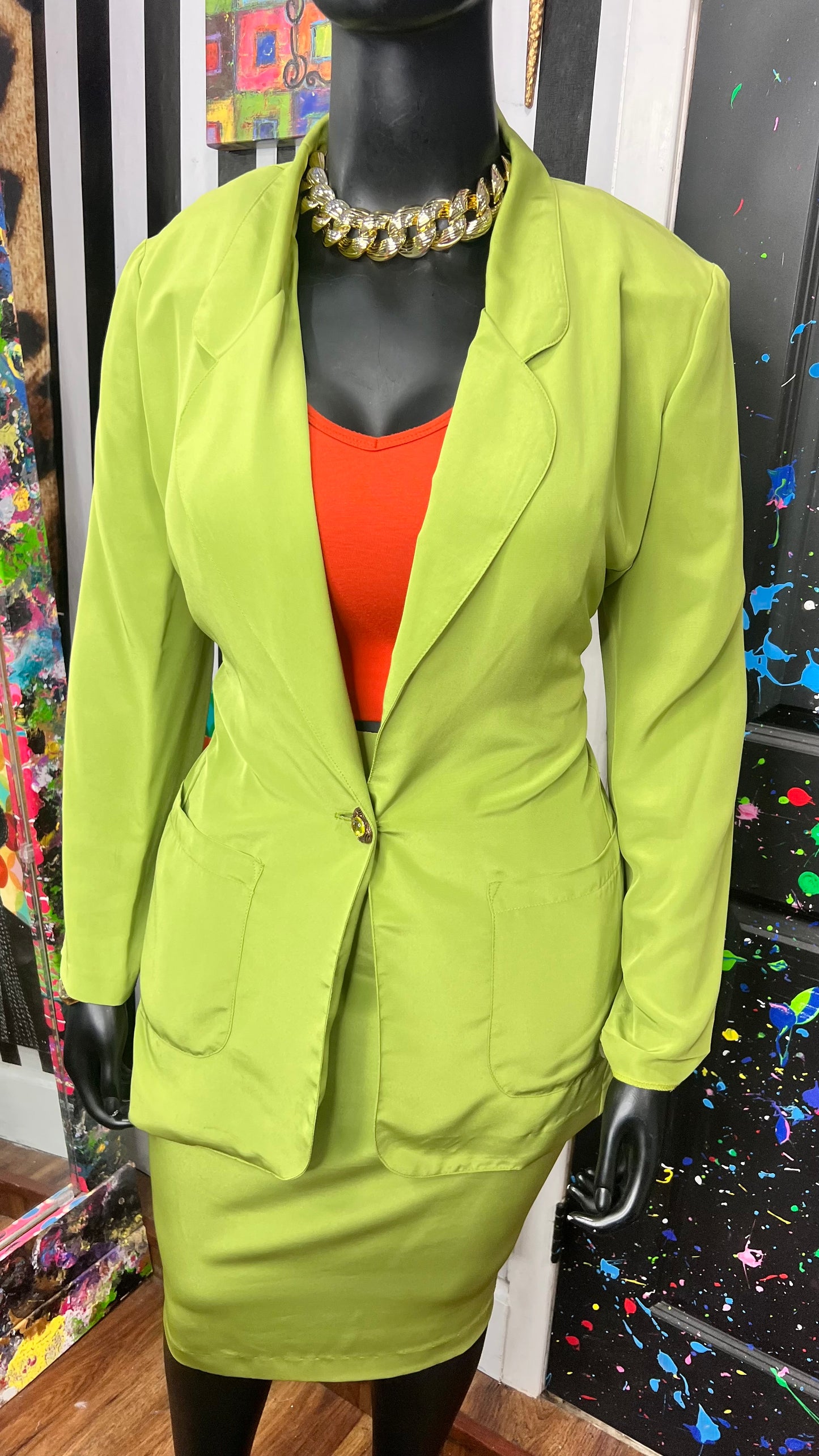 Vintage 100% Silk Green Skirt Suit (14)