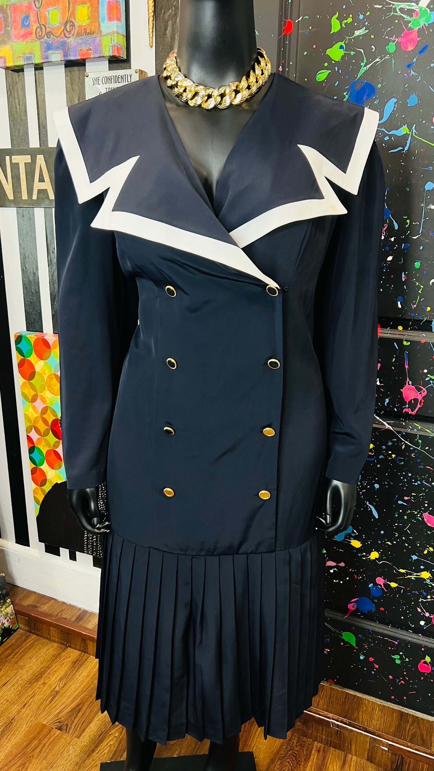 Vintage Navy Blue & White Dress (22)