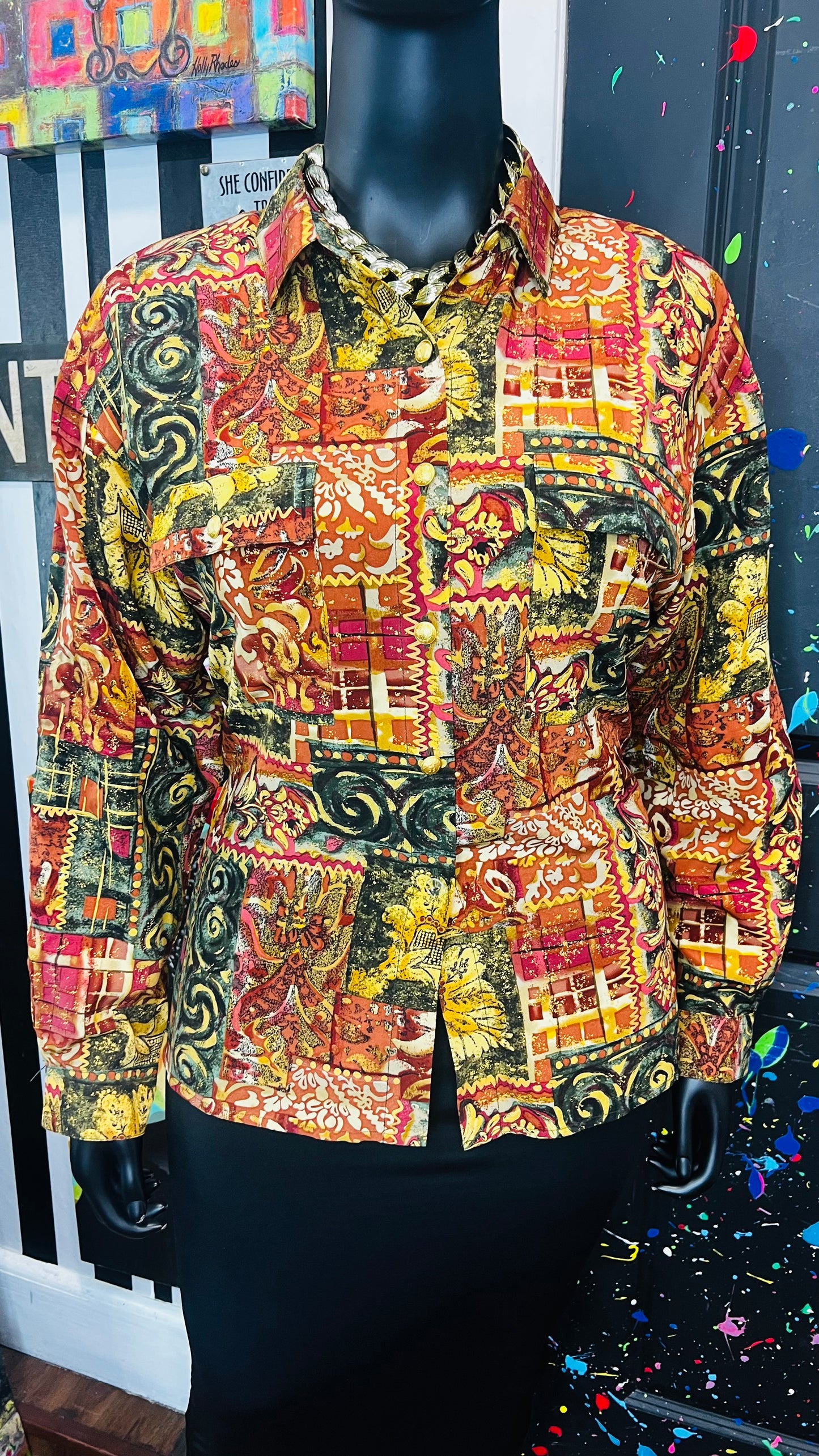 Vintage 100% Silk Abstract Blouse (14)