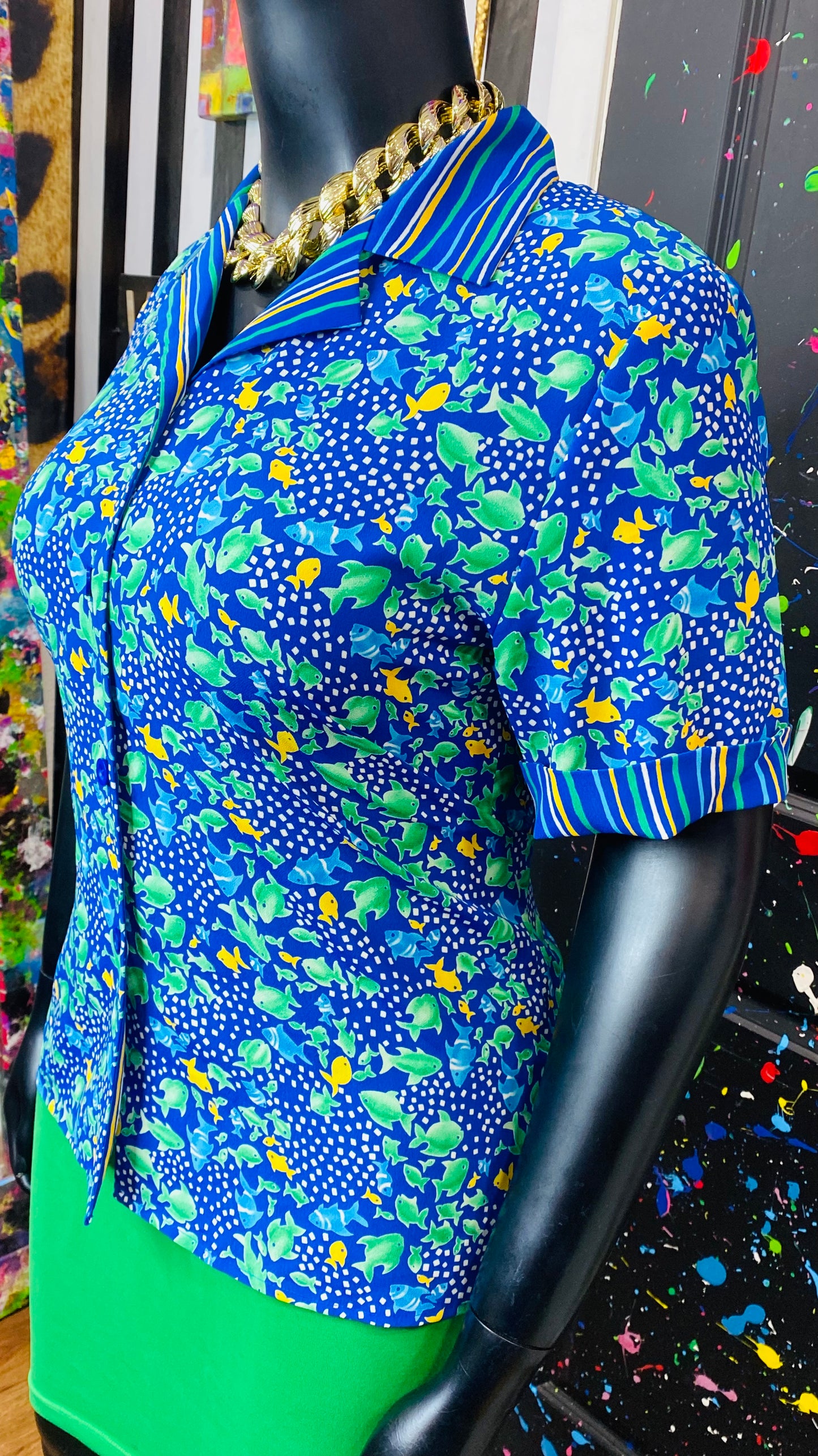 Vintage Mix Print Fish Blouse (14)
