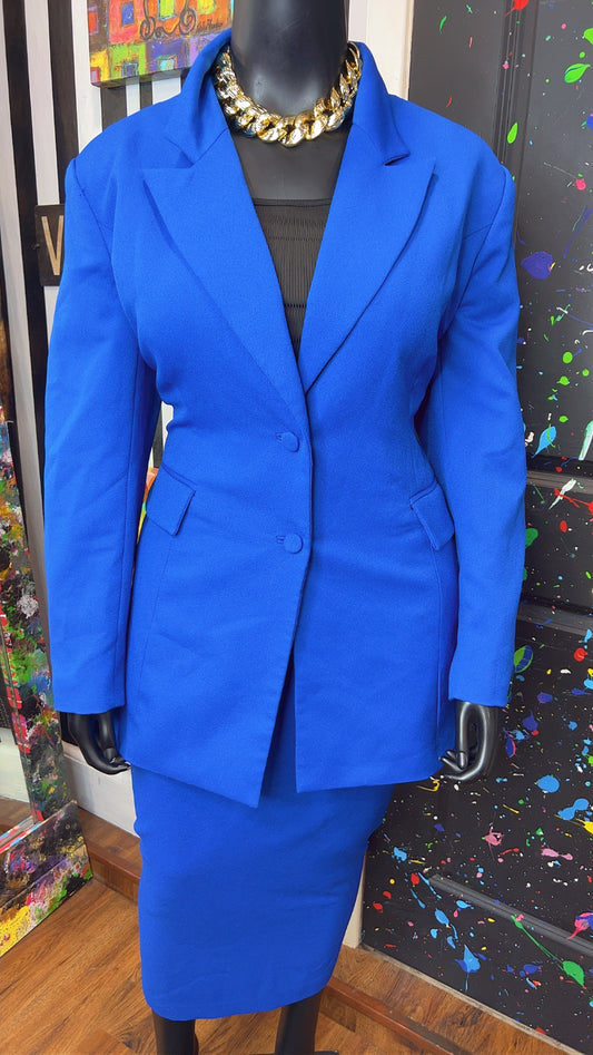 Vintage Solid Blue Skirt Suit (18)