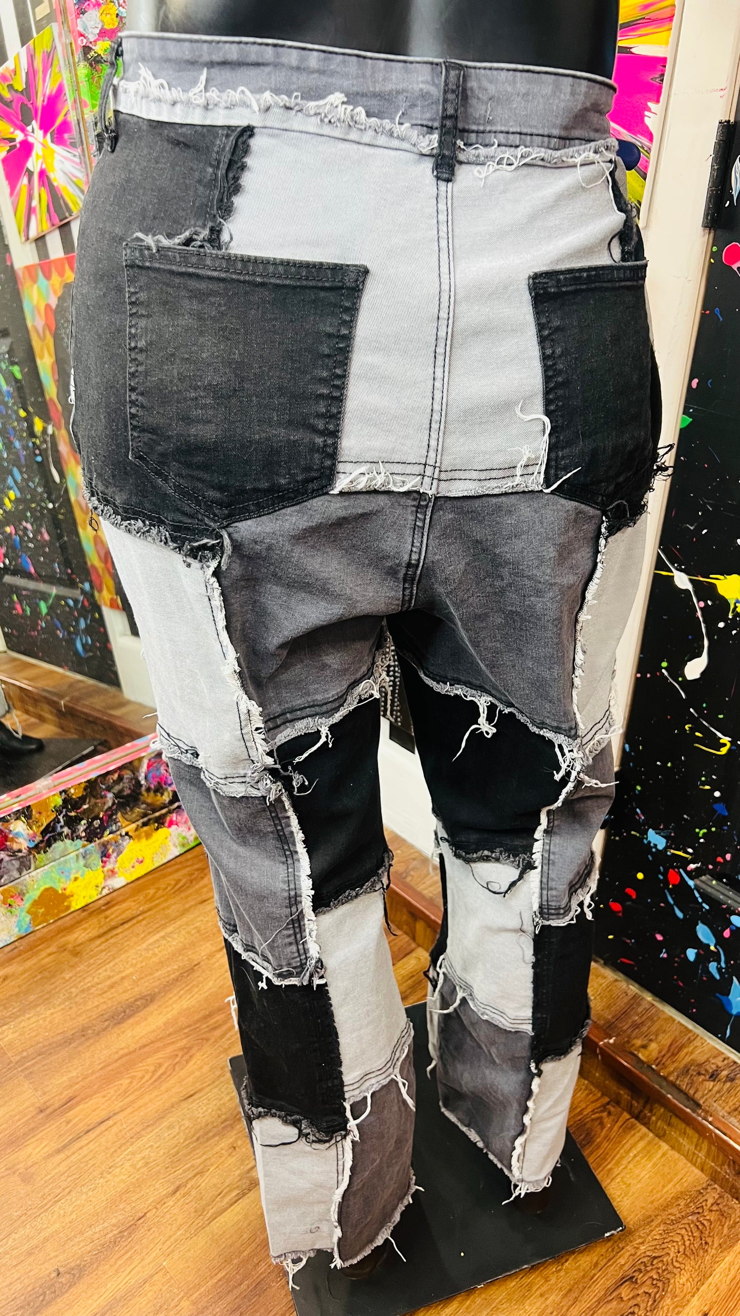 Patchwork Grey & Black Denim Stretch Jeans (16)