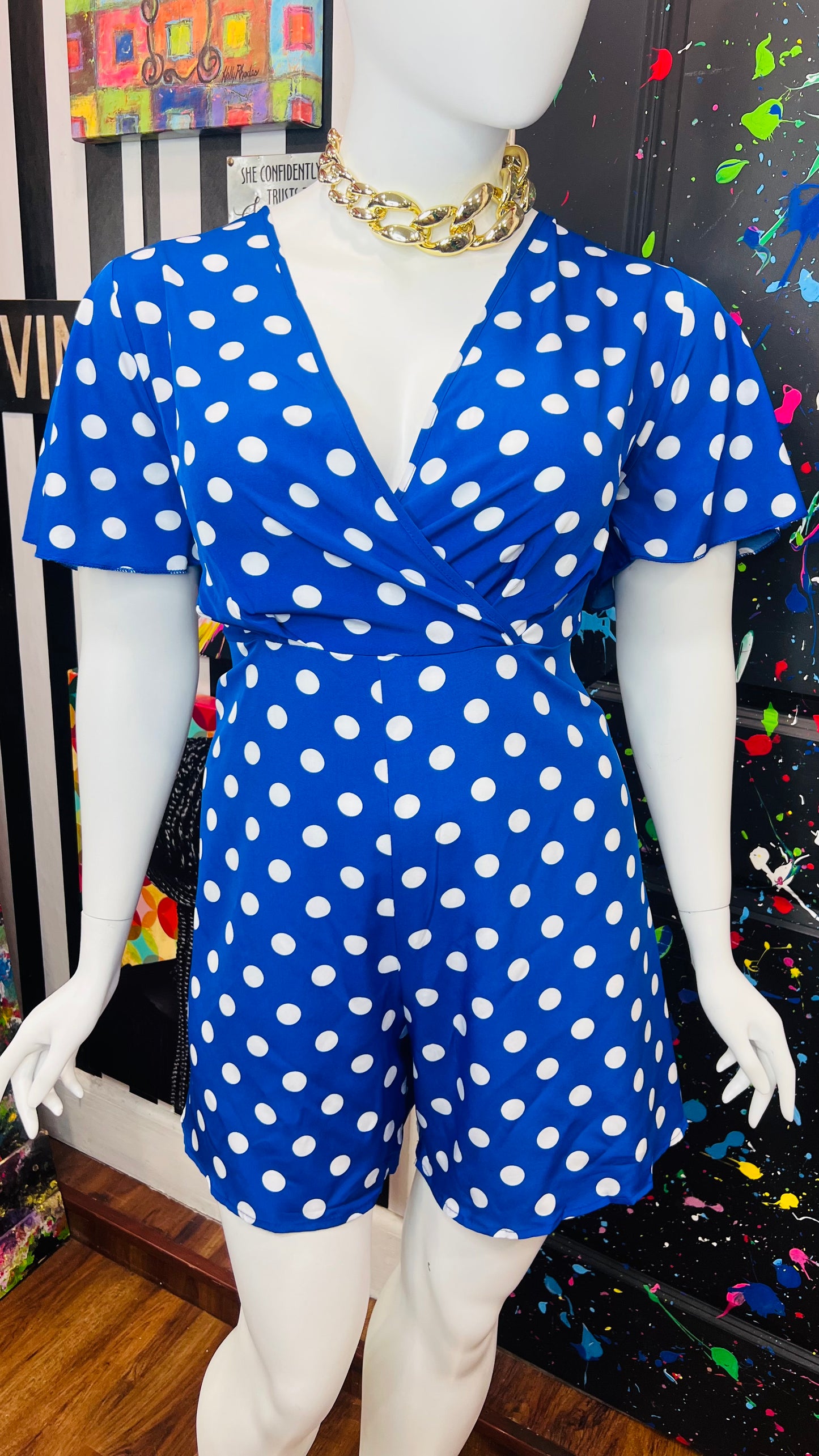 Blue & White Polka Dot Romper (18/20)