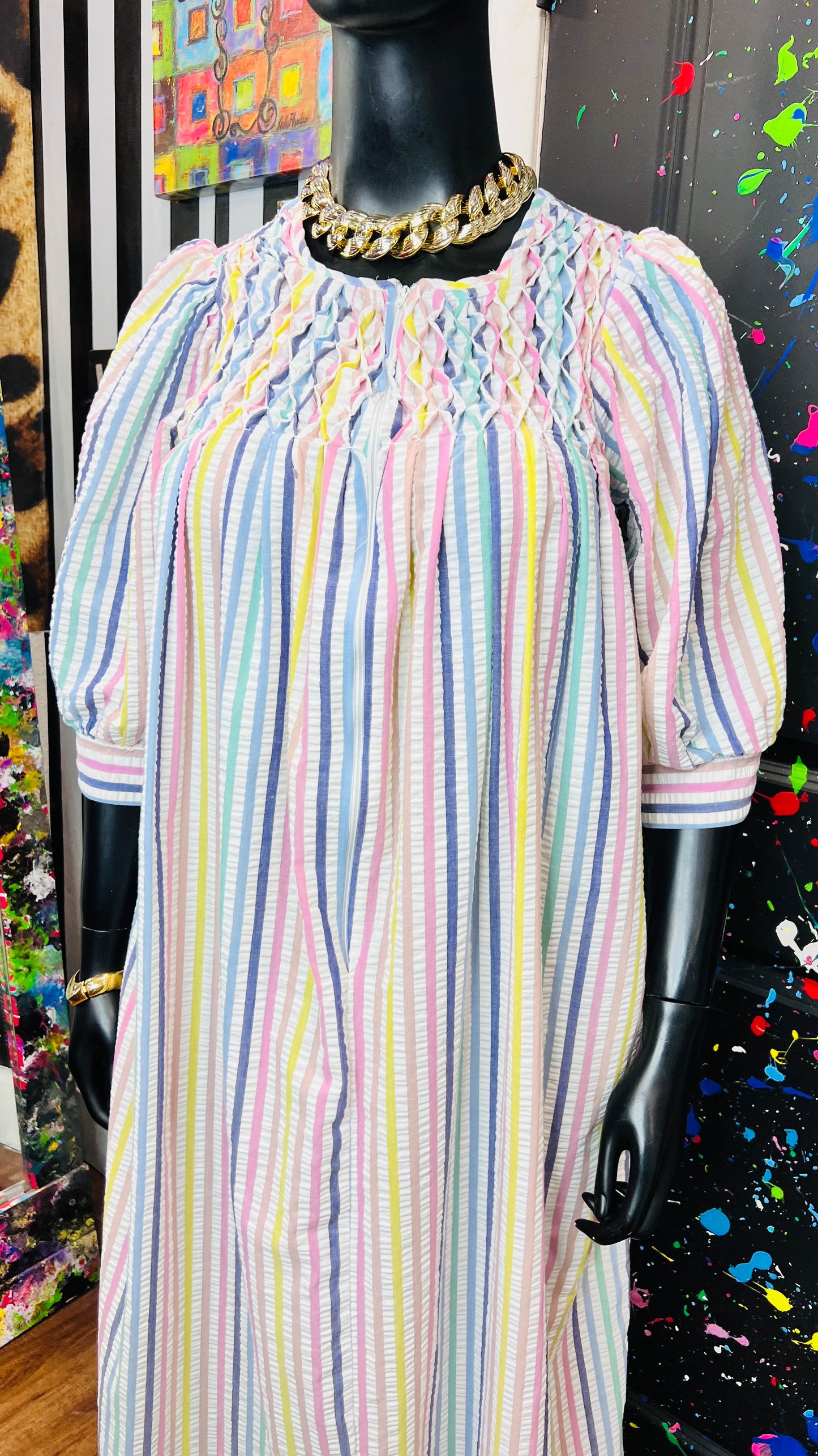 Vintage Striped Pastel Night 70’s Gown (12/14)