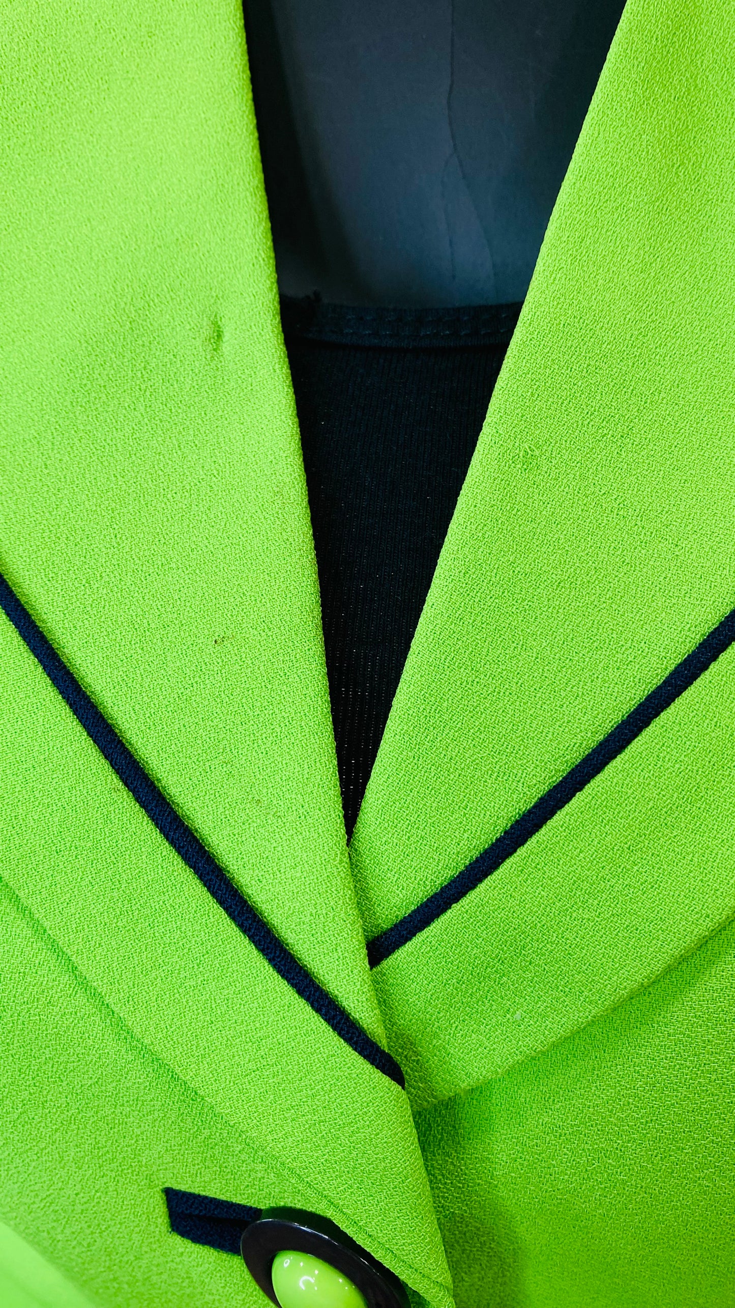 Vintage Green & Navy Blue Trim Skirt Suit (14W)