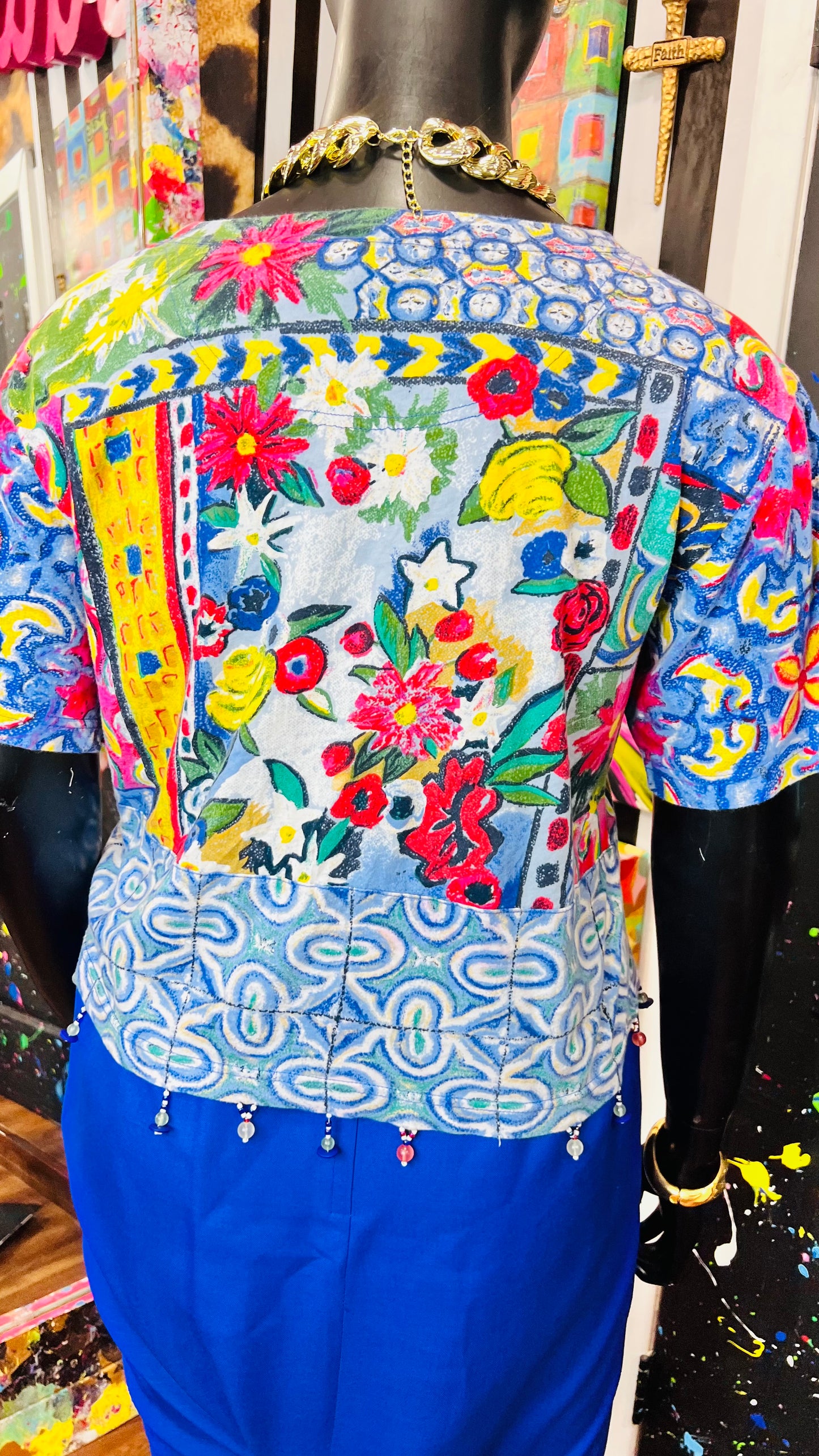 Vintage Carole Little Abstract Cotton Cropped Blouse (16/18)