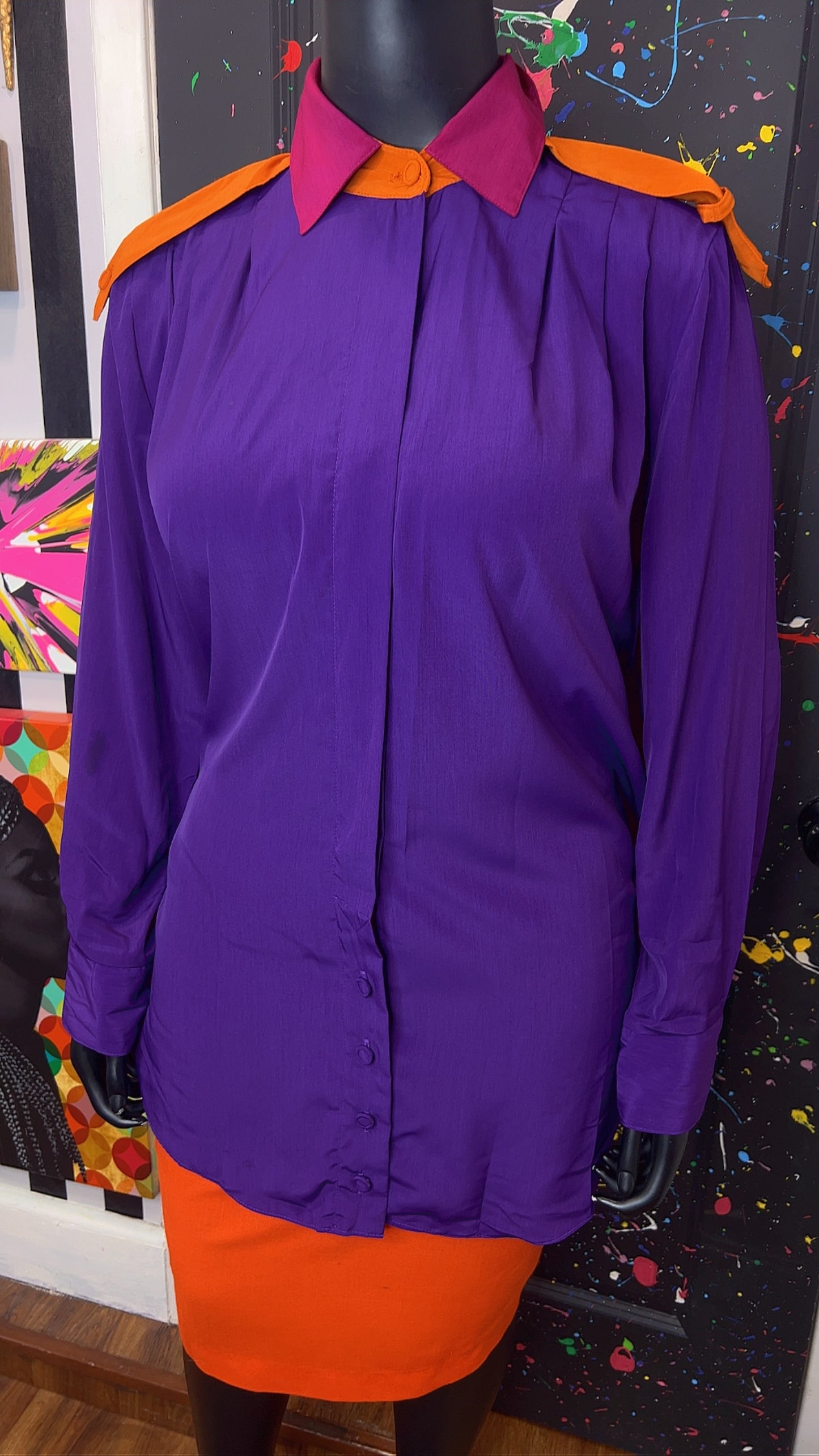 Vintage Purple Orange & Pink Pleated Blouse (22)