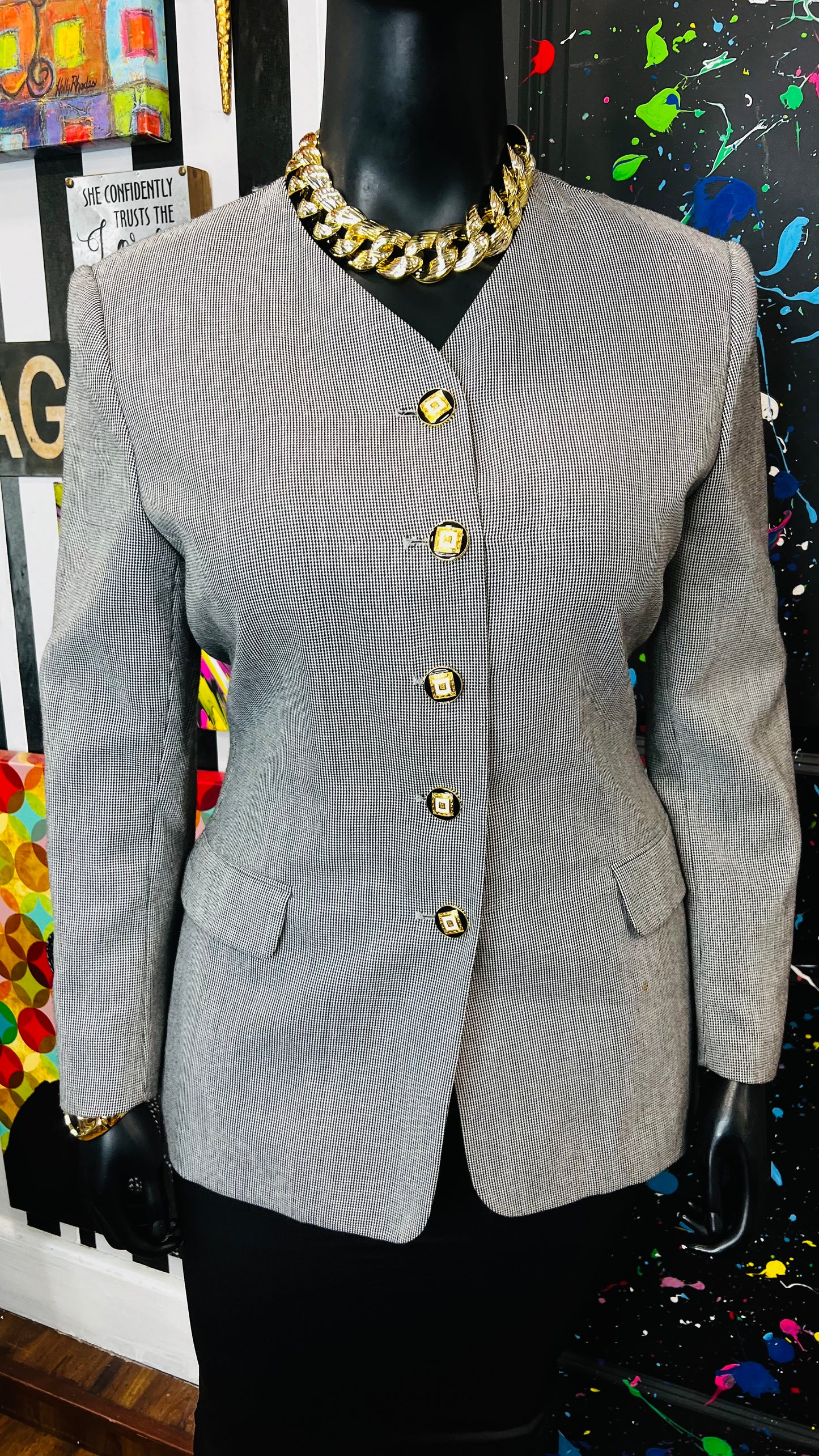 Vintage Black & White Pin Striped Blazer (16)