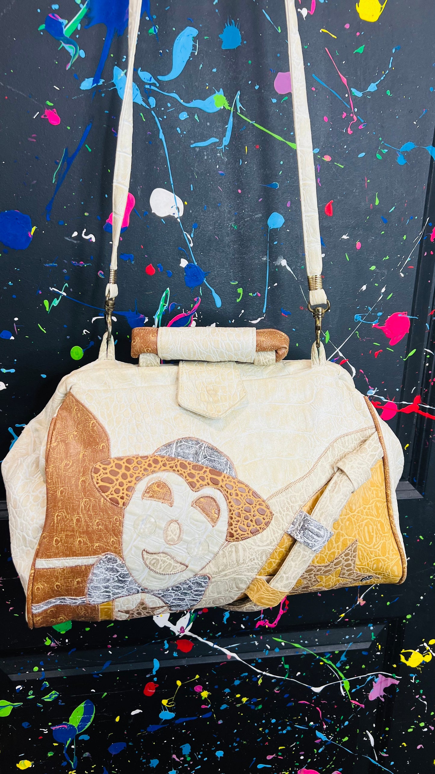 Vintage Cream Tan & Brown Clown Purse
