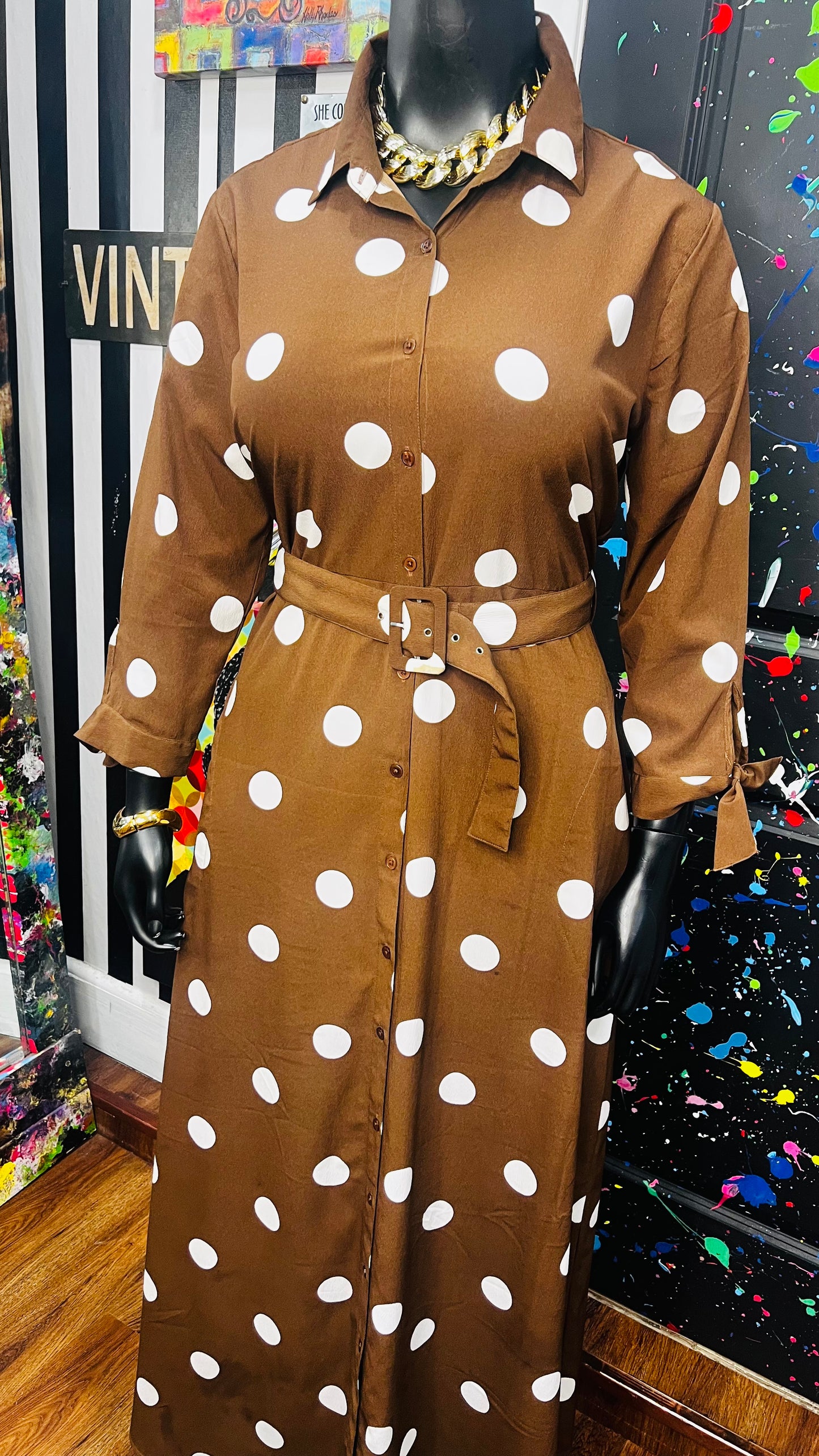 Brown & White Polka Dress/Duster (16)