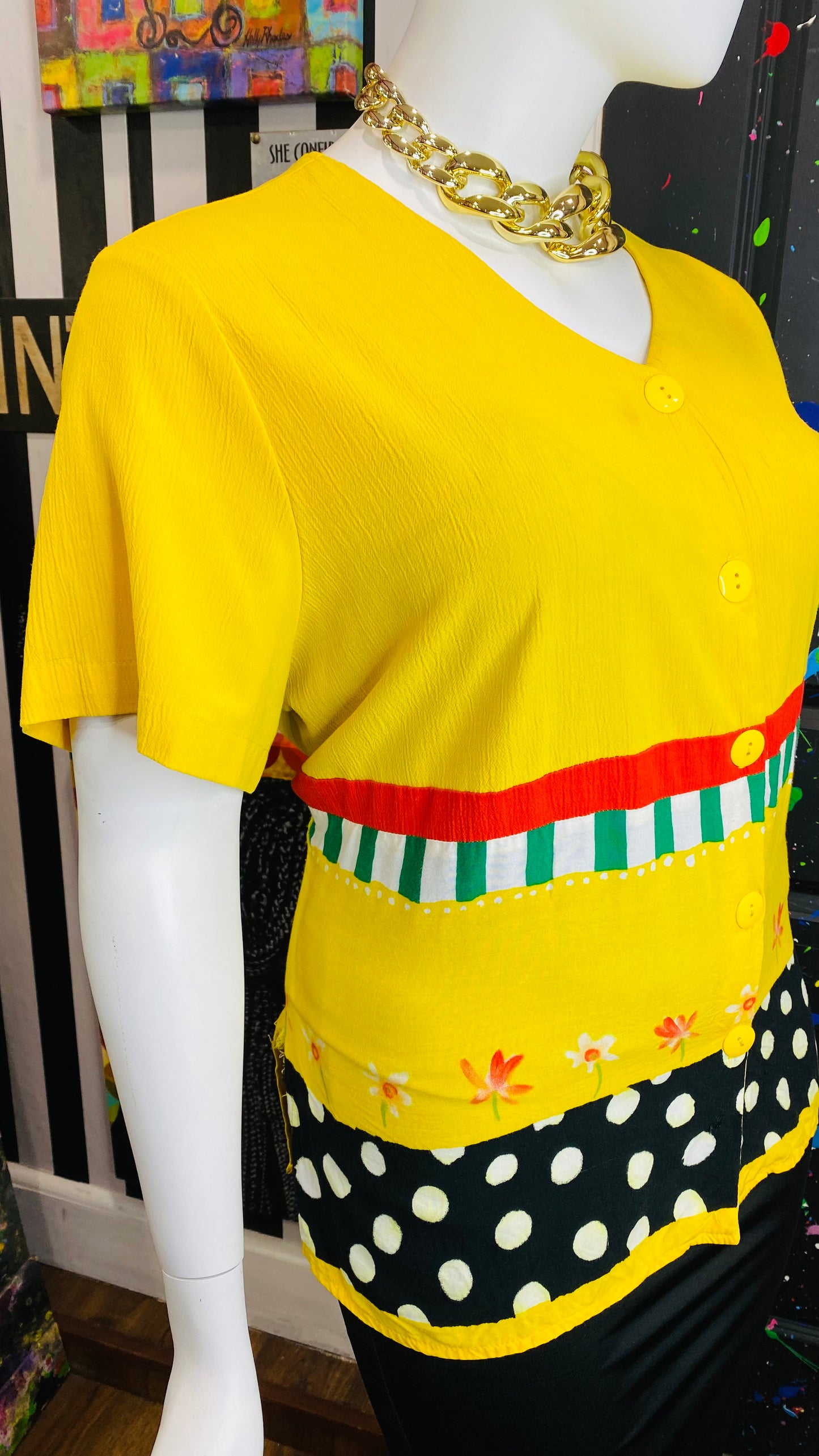 Vintage Yellow Mix Print Blouse (22)