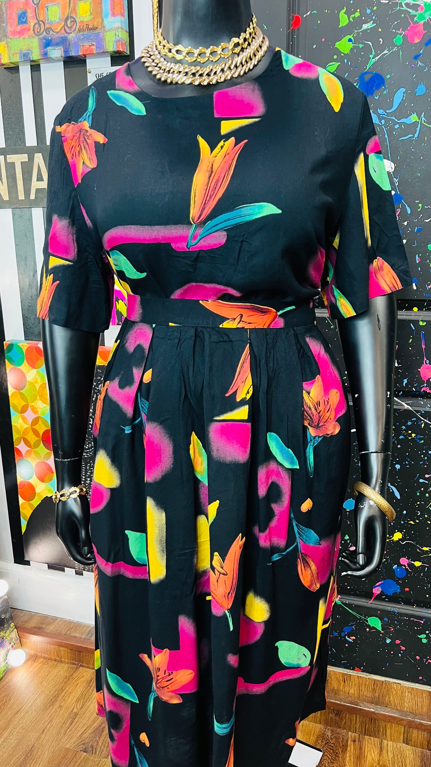 Vintage Rayon Abstract Skirt Set (22)