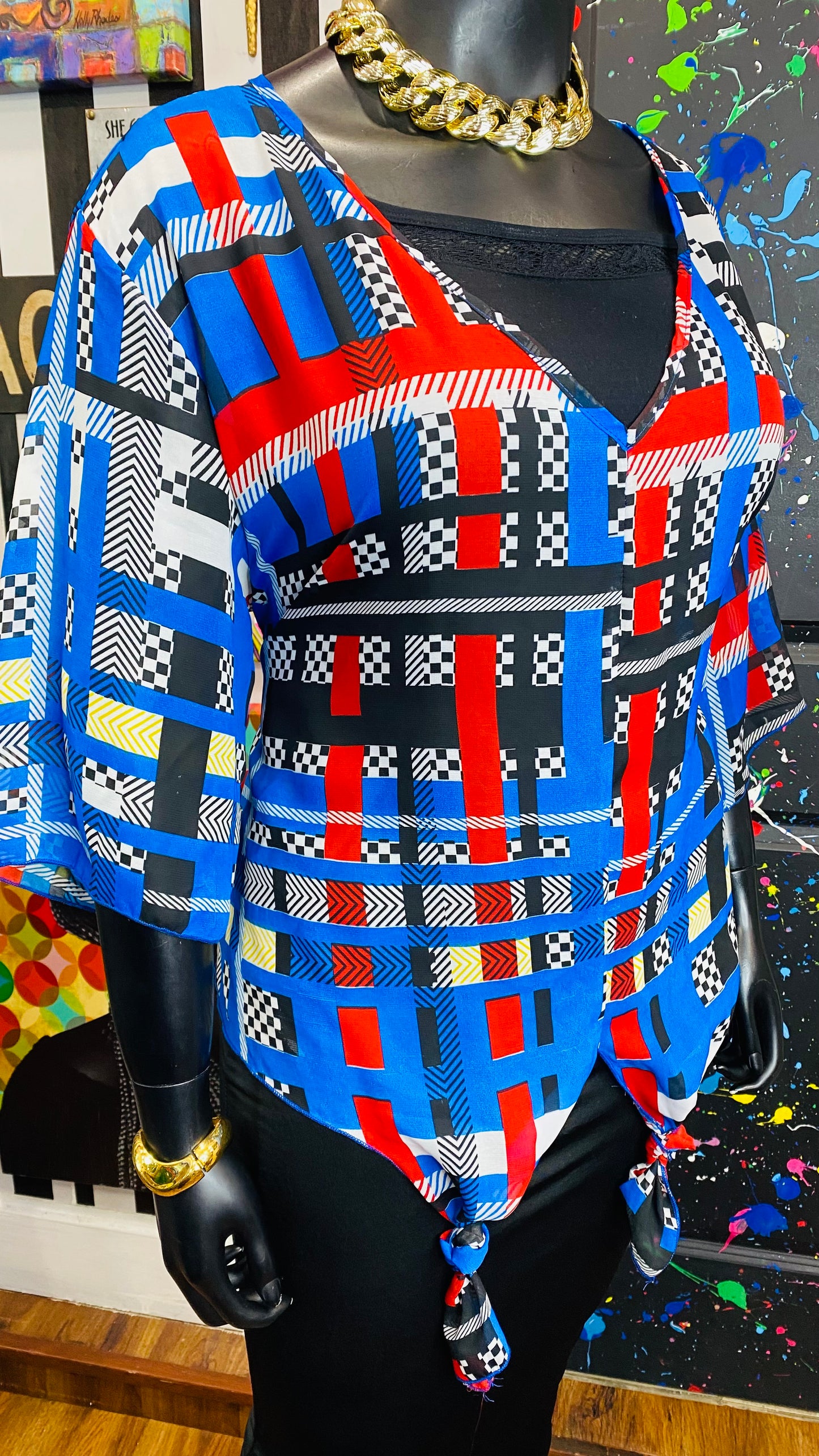 Colorblock Sheer Blouse (20)