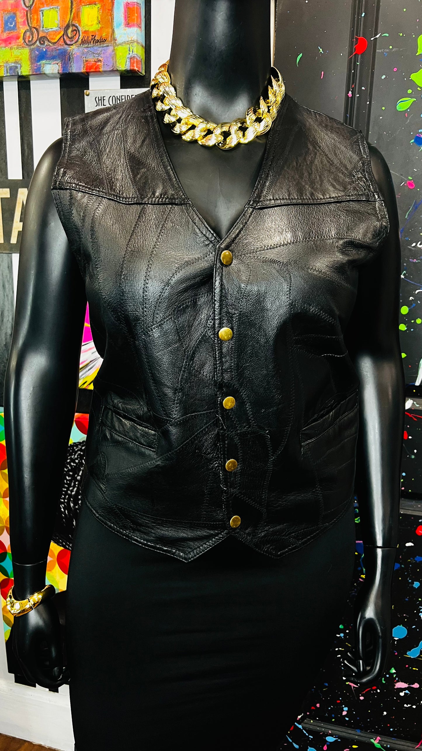 Vintage Genuine Leather Patchwork Vest (14)