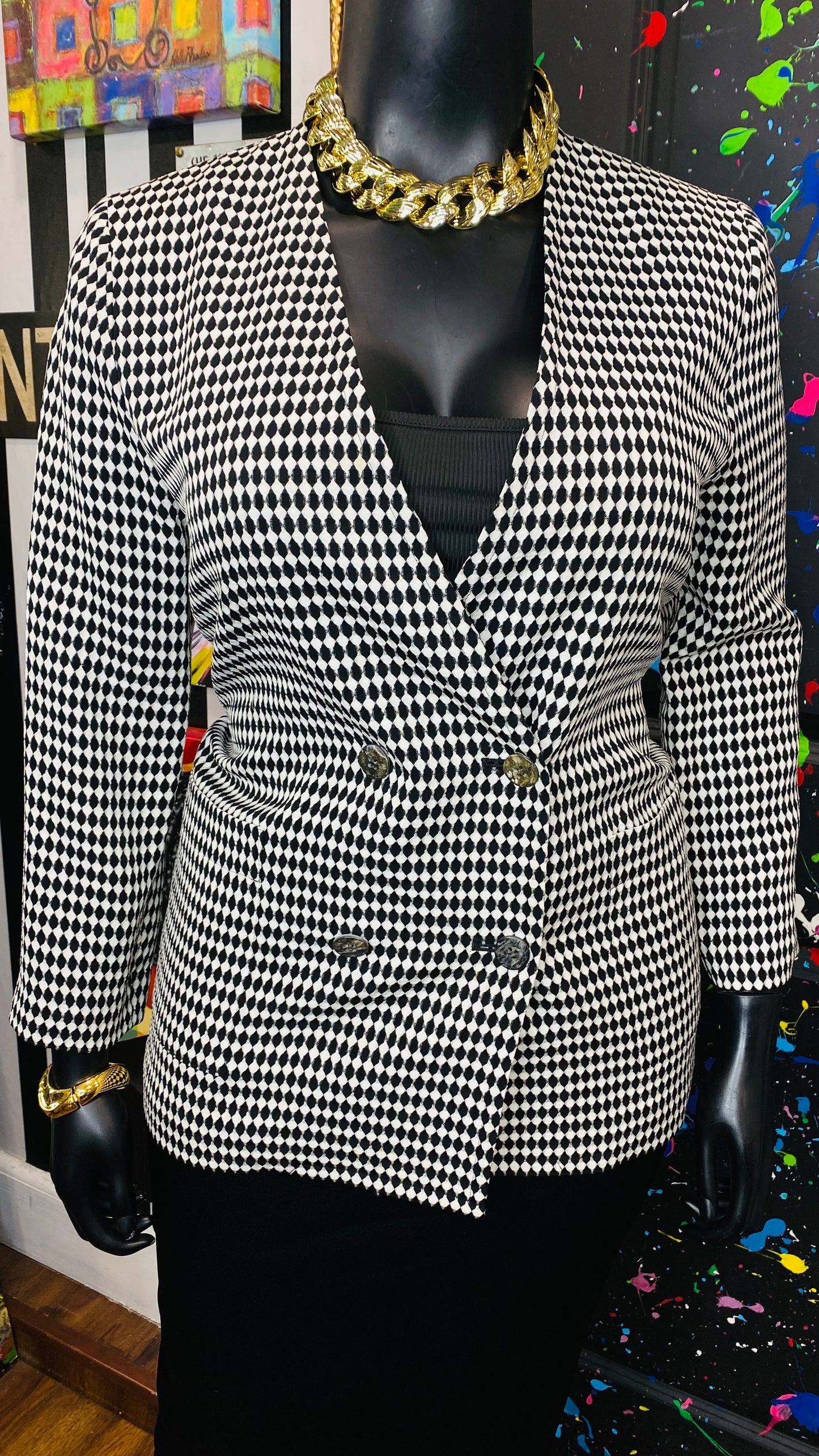 Vintage Black & White Double Breasted Blazer (12/14)